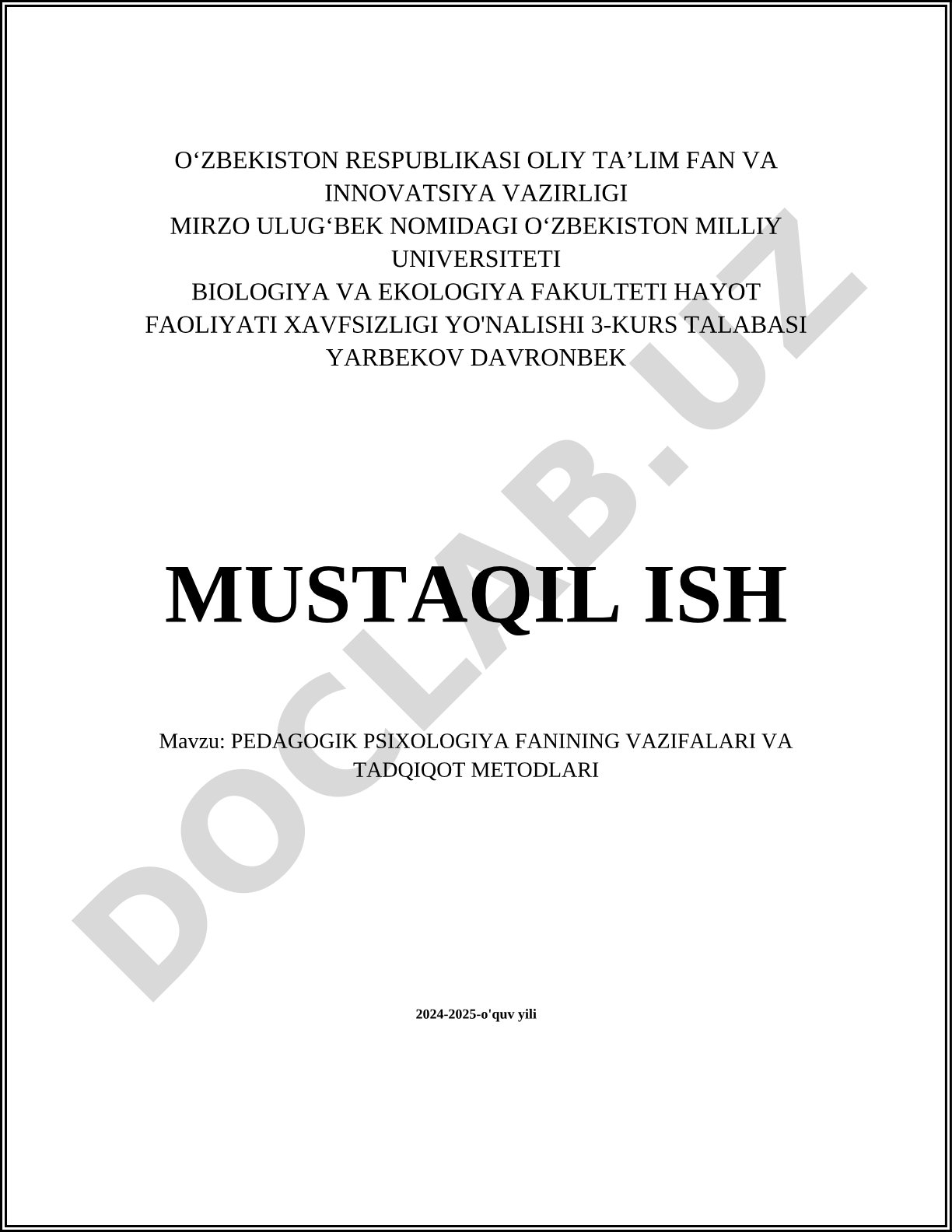 Pedagogik psixologiya fanining vazifalari va tadqiqot metodlari
