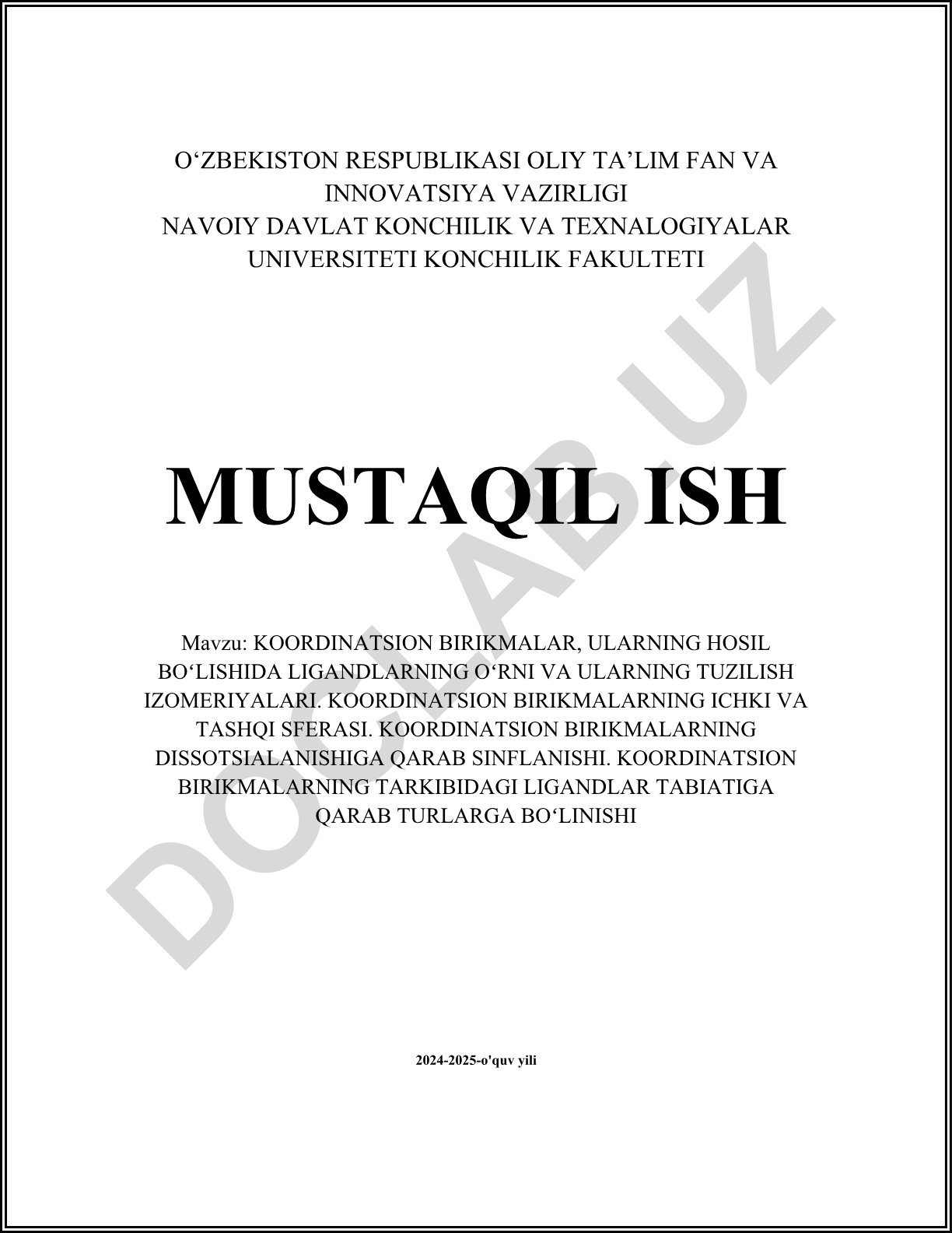 Koordinatsion birikmalar, ularning hosil bo'lishida ligandlarning o'rni va tuzilish izomeriyalari