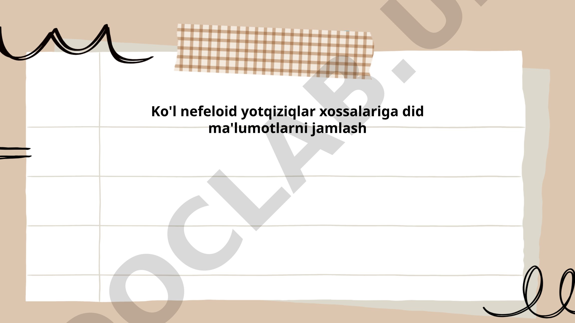 Ko'l nefeloid yotqiziqlar xossalariga did ma'lumotlarni jamlash