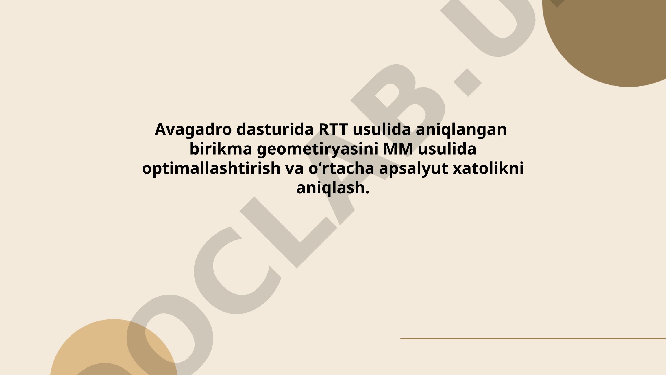 Avogadro dasturida RTT va MM usullari bilan molekulyar geometriya optimallashtirish