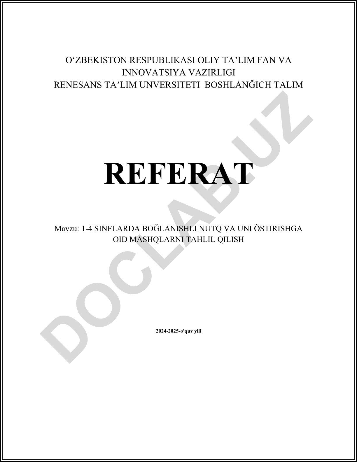 1-4 sinflarda bo'glanishli nutq va uni o'stirishga oid mashqlarni tahlil qilish