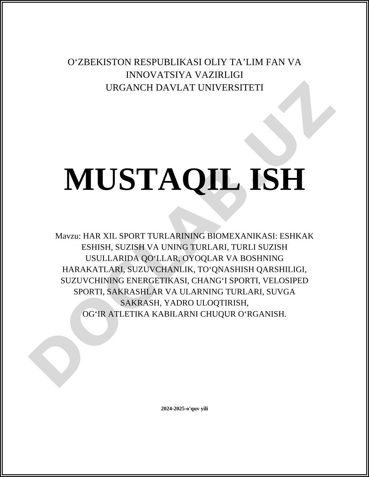 Har xil sport turlarining biomexanikasi: eshkak eshish, suzish, chang'i sporti, velosiped sporti, sakrashlar, og'ir atletika