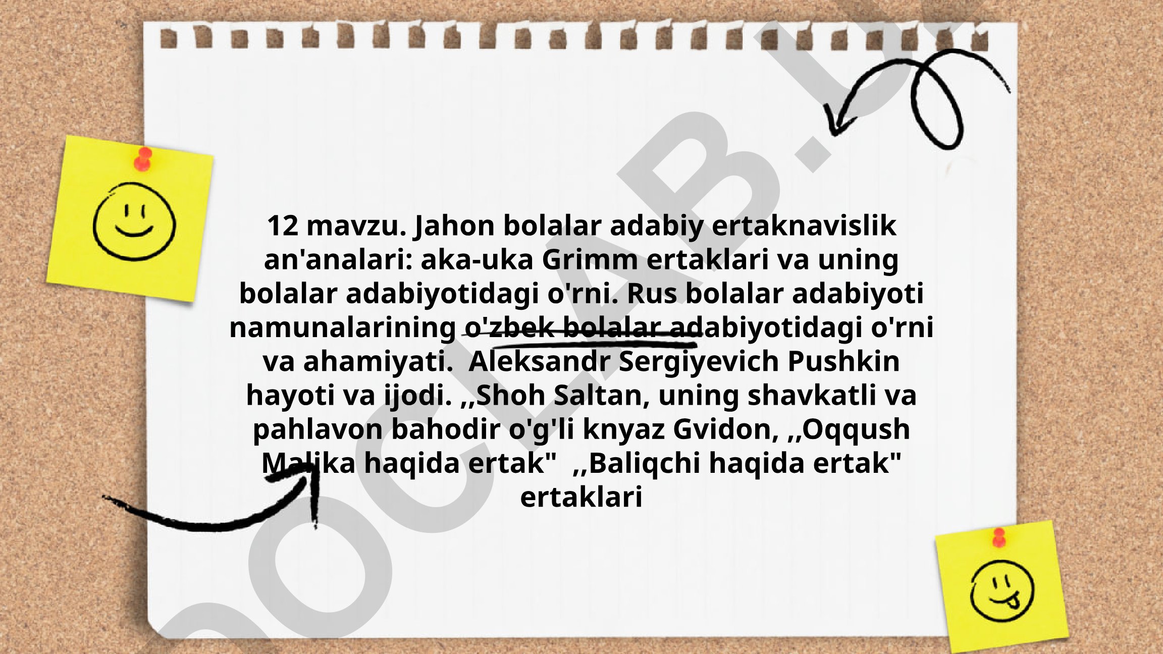 Jahon bolalar adabiy ertaknavislik an'analari: aka-uka Grimm ertaklari va uning bolalar adabiyotidagi o'rni. Rus bolalar adabiyoti namunalarining o'zbek bolalar adabiyotidagi o'rni va ahamiyati. Aleksandr Sergiyevich Pushkin hayoti va ijodi