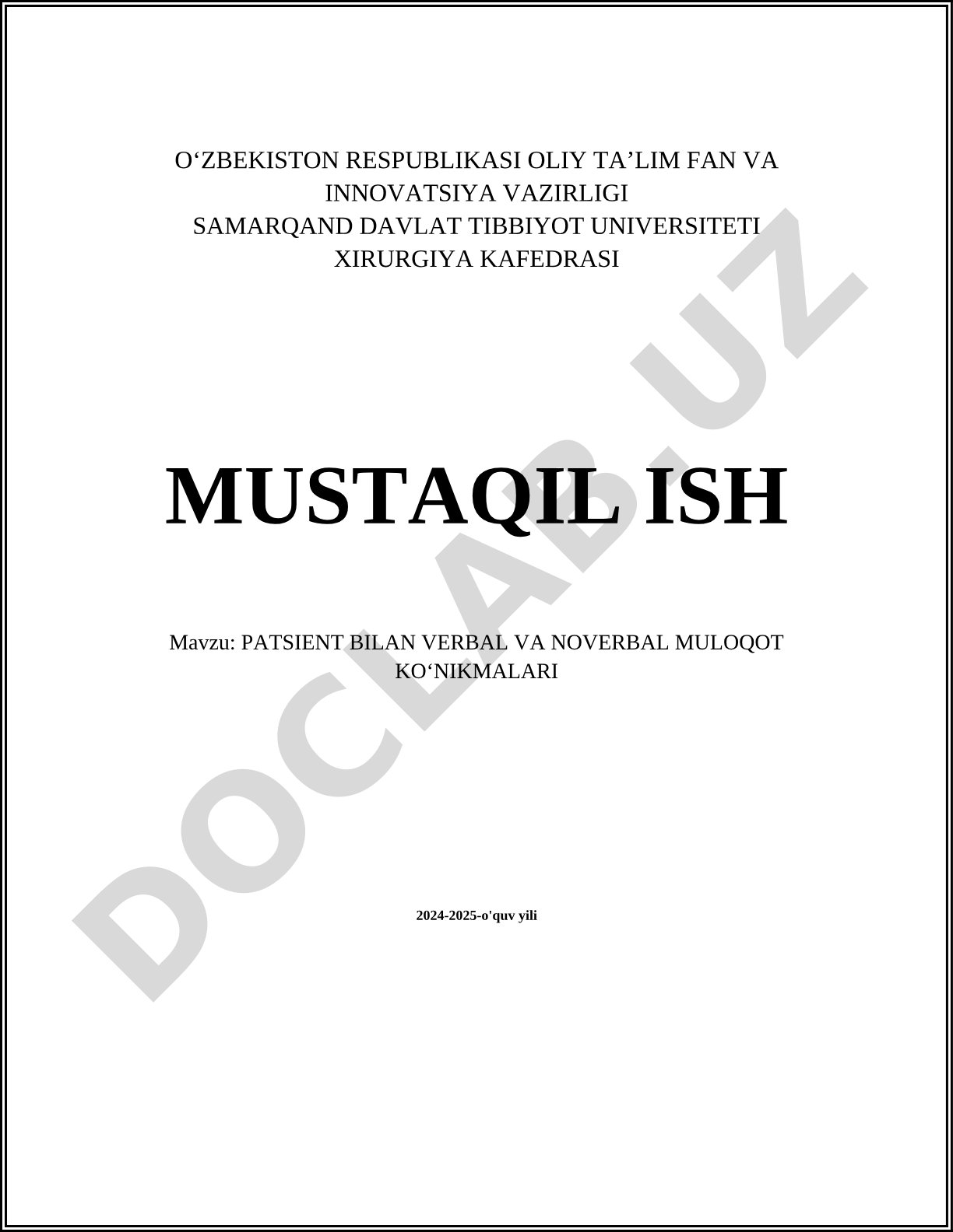 Patsient bilan verbal va noverbal mulokot ko'nikmalari