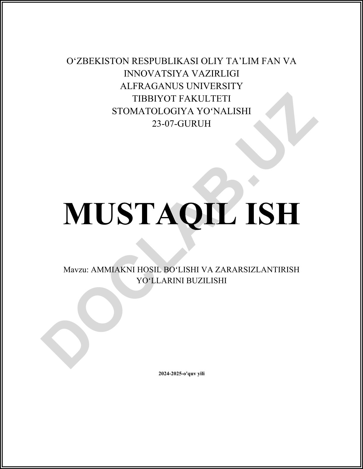 Ammiakni hosil bo'lishi va zararsizlantirish yo'llarini buzilishi