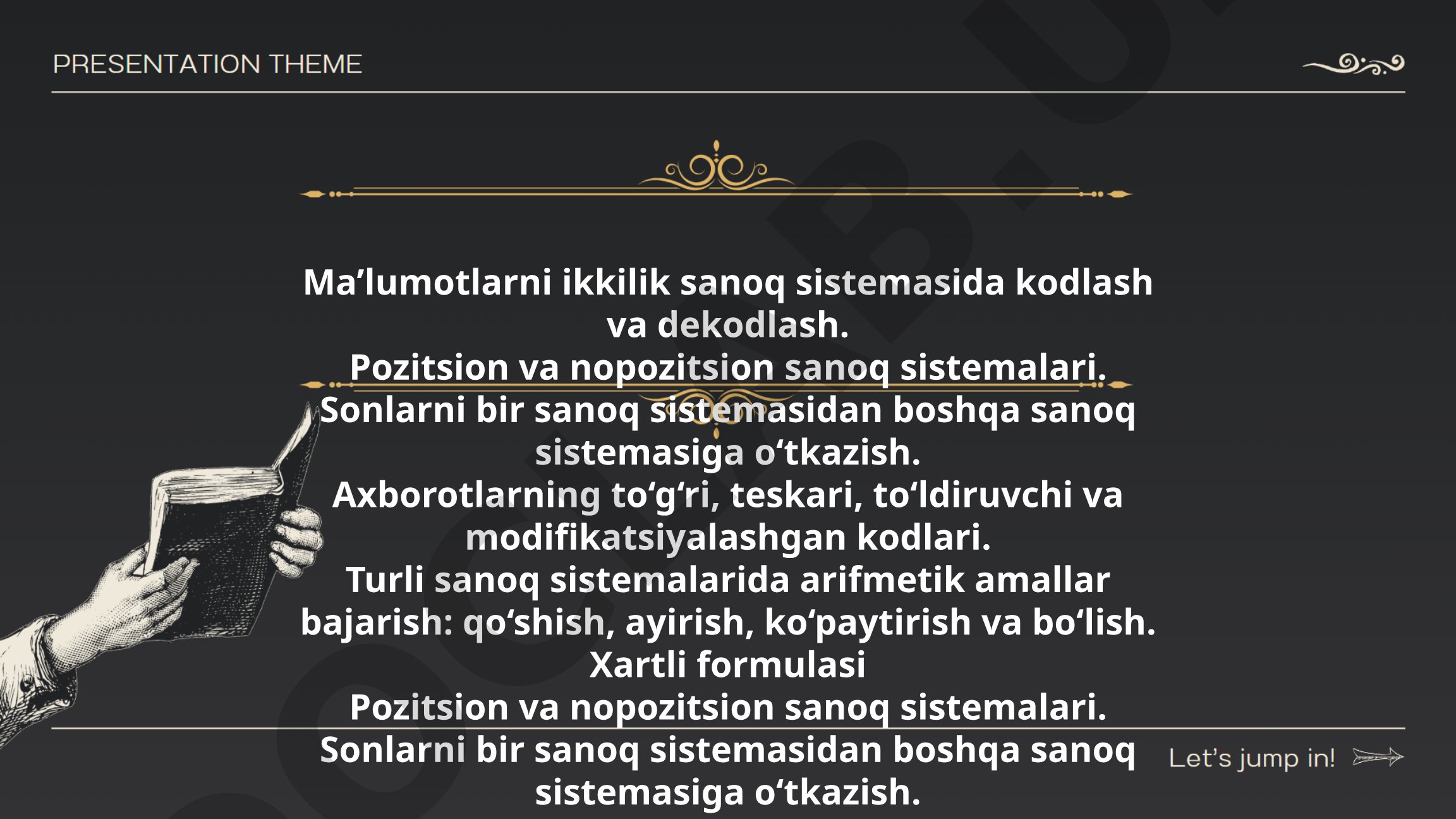 Ma'lumotlarni ikkilik sanoq sistemasida kodlash va dekodlash