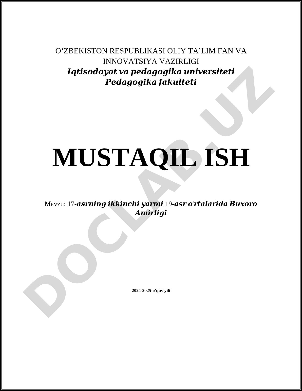 17-asrning ikkinchi yarmi 19-asr o'rtalarida Buxoro Amirligi