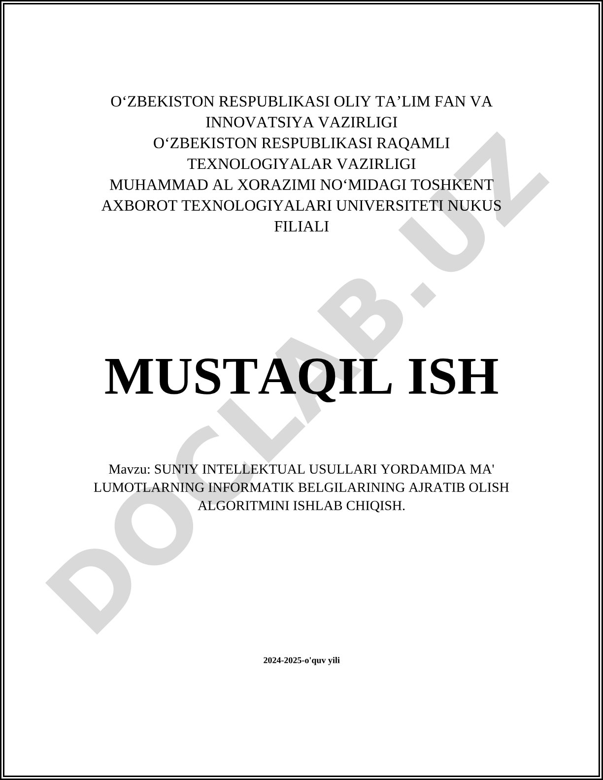 Sun'iy intellektual usullari yordamida ma'lumotlarning informatik belgilarining ajratib olish algoritmini ishlab chiqish