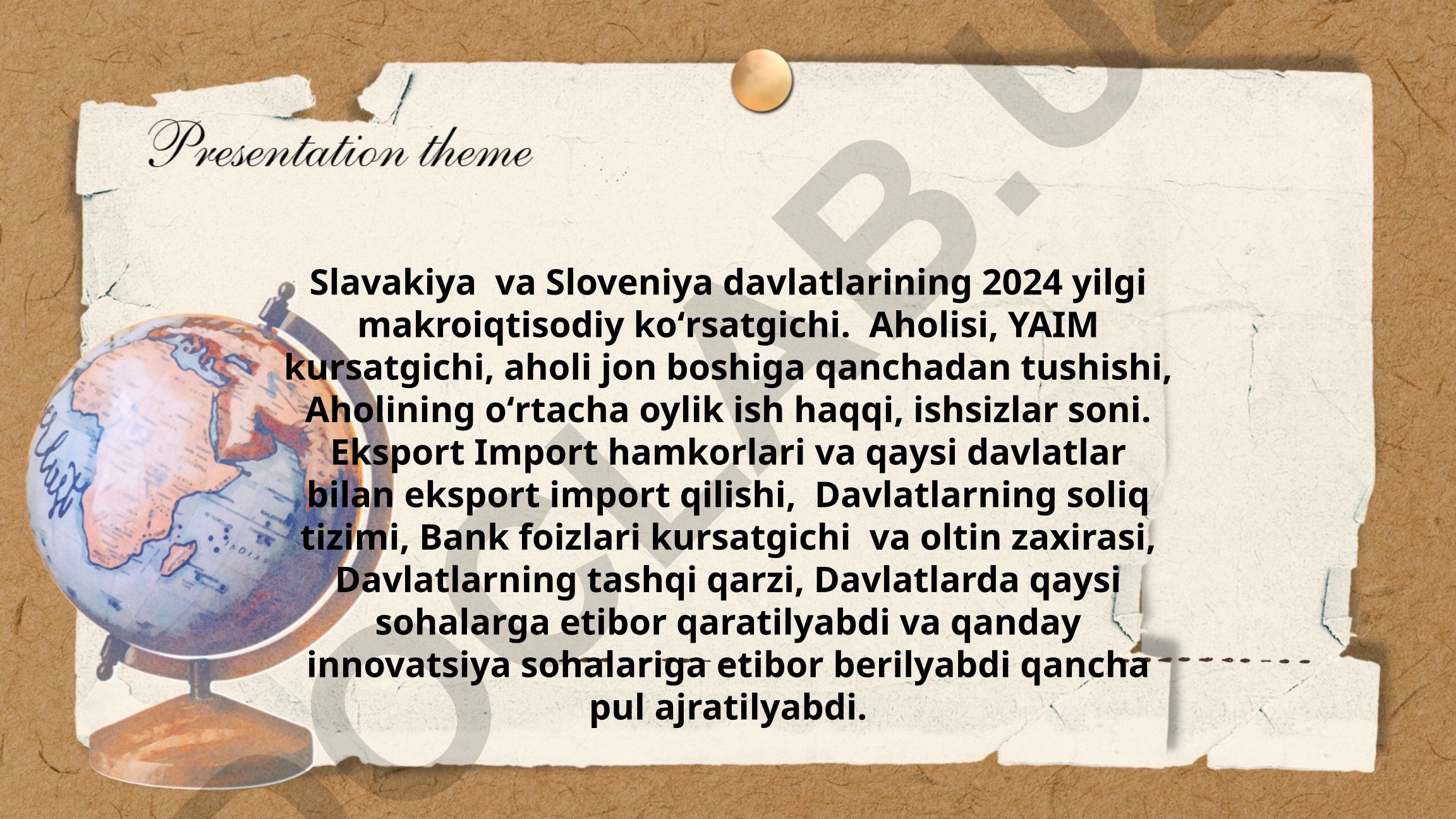 Slovakiya va Sloveniyaning 2024 yilgi makroiqtisodiy ko'rsatkichlari