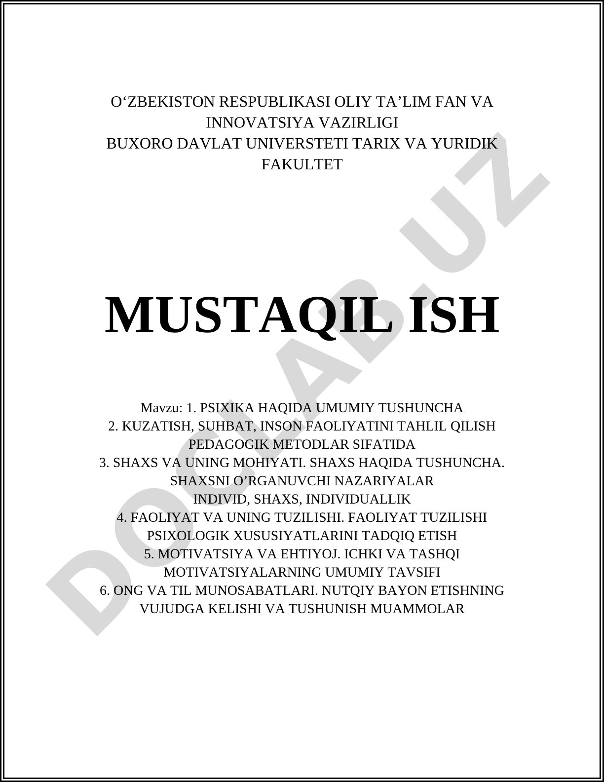 Psixika haqida umumiy tushuncha va shaxs psixologiyasi