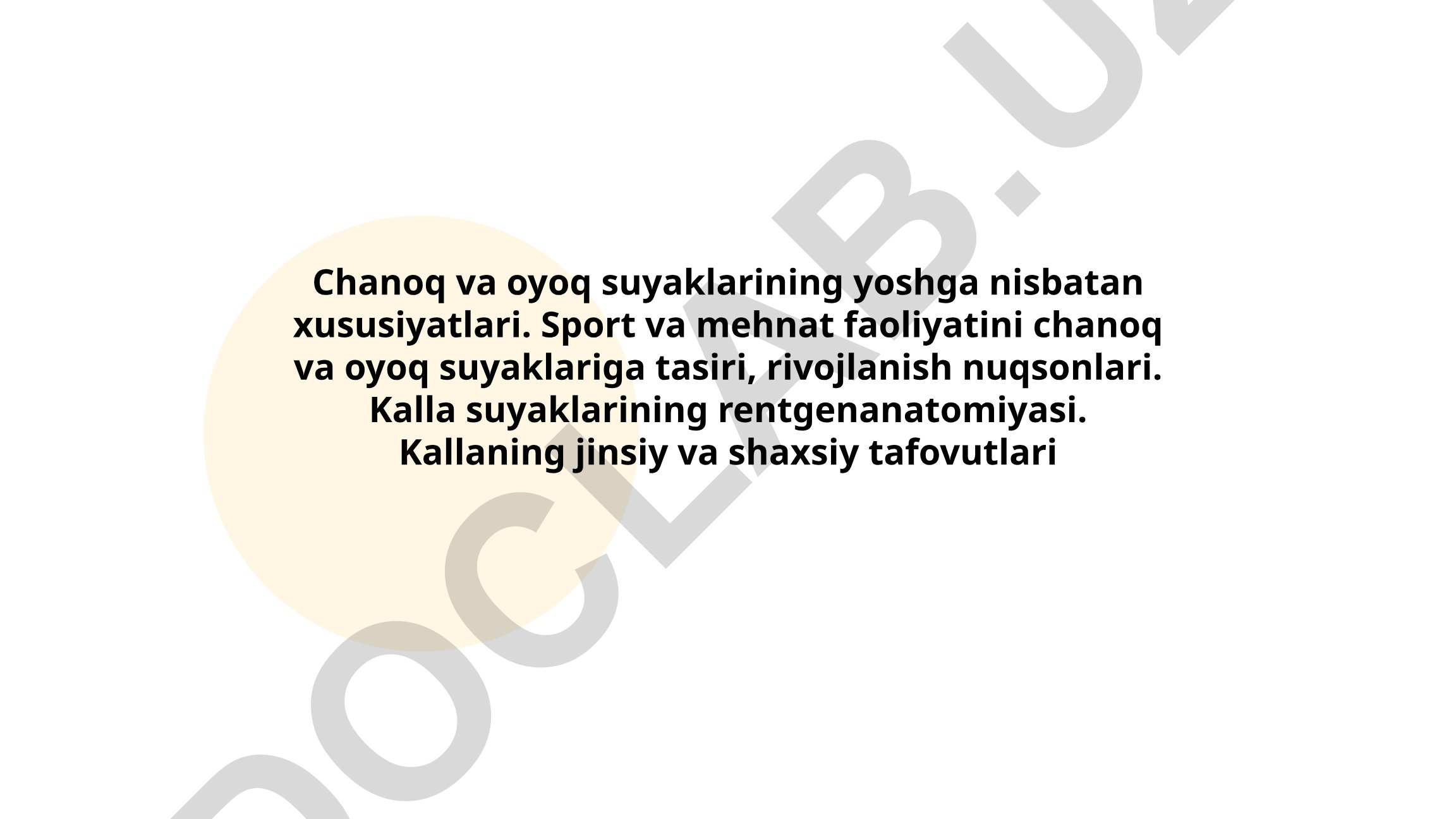 Chanoq va oyoq suyaklarining yoshga nisbatan xususiyatlari va kalla suyaklarining rentgenanatomiyasi