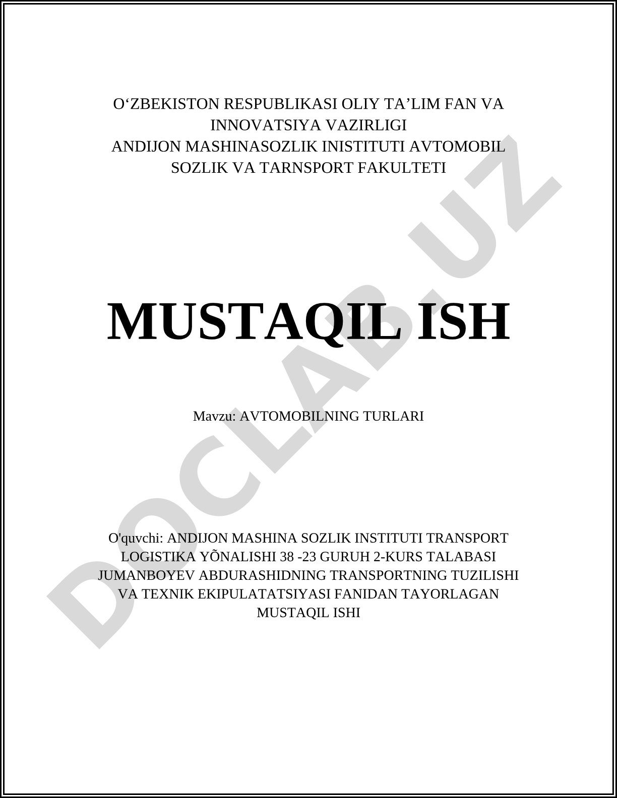 Avtomobillarning turlari