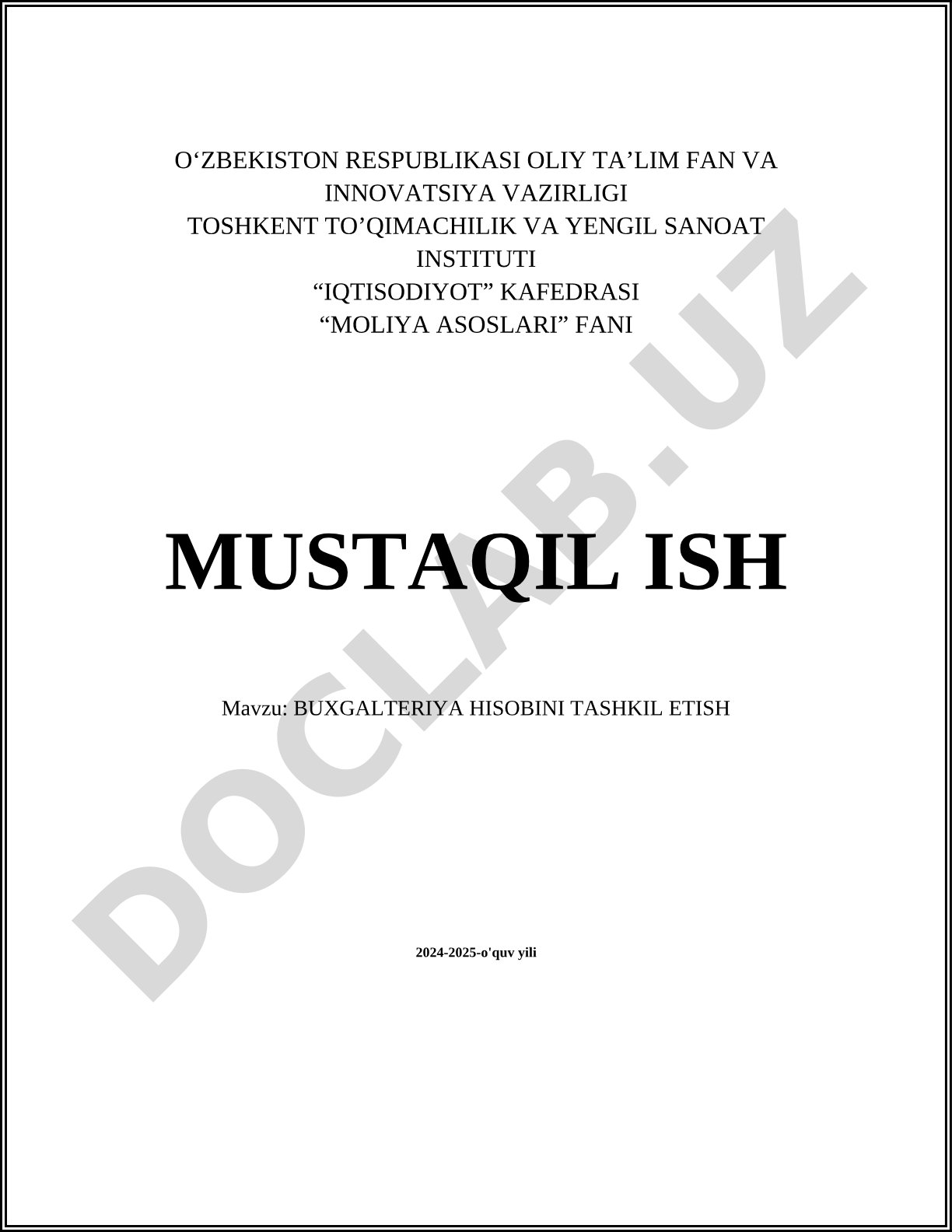Buxgalteriya hisobini tashkil etish