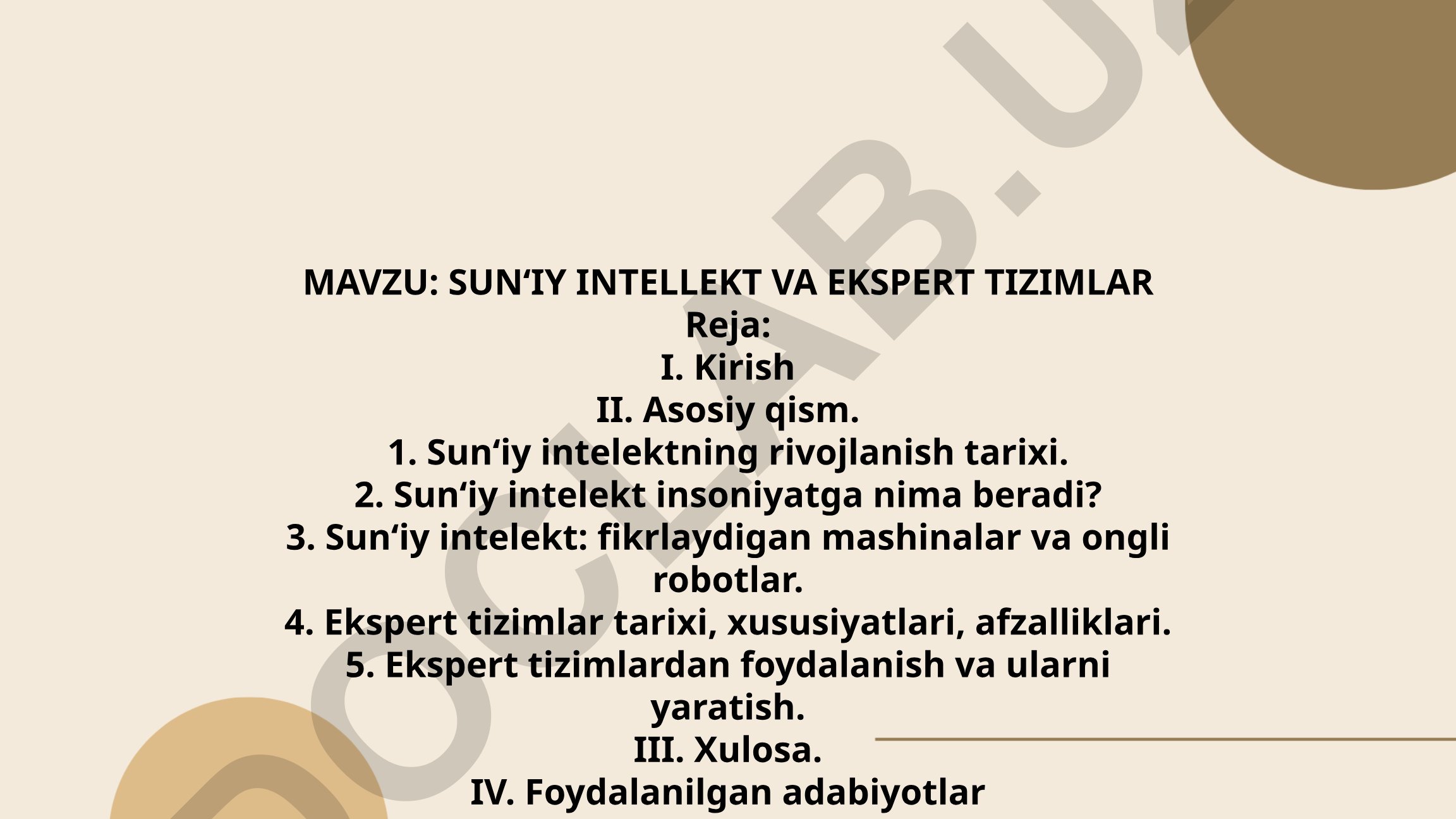 Sun‘iy intellekt va ekspert tizimlar