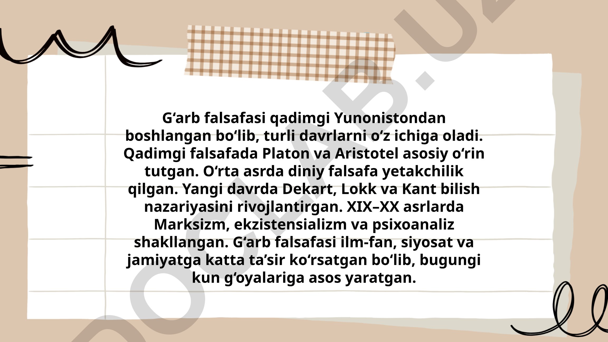 G'arb falsafasining tarixi va rivojlanish bosqichlari