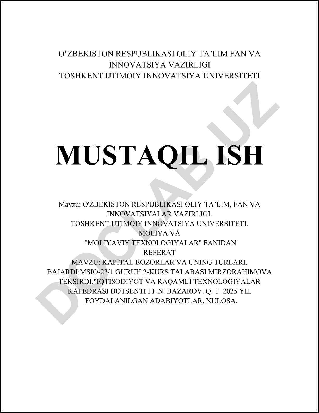 Kapital bozorlari va uning turlari