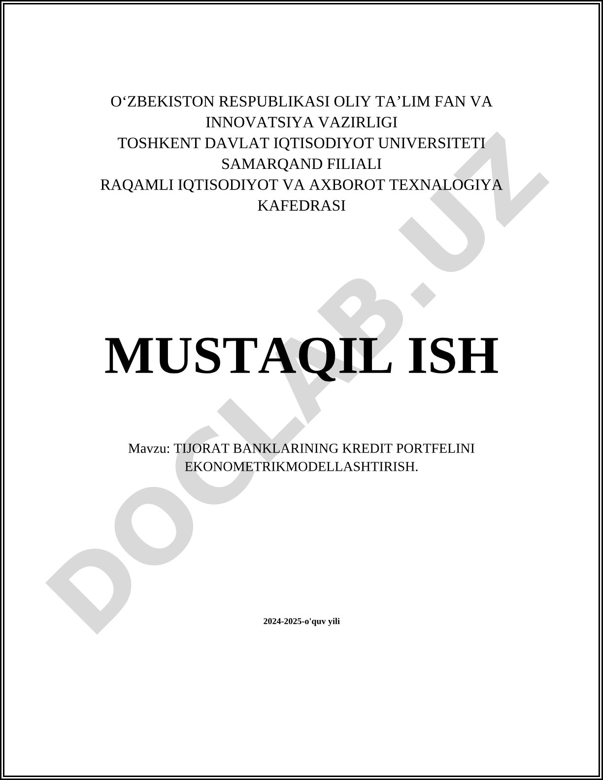 Tijorat banklarining kredit portfelini ekonometrik modellashtirish