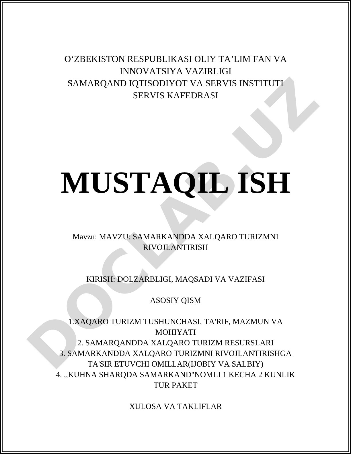 Samarkandda xalqaro turizmni rivojlantirish