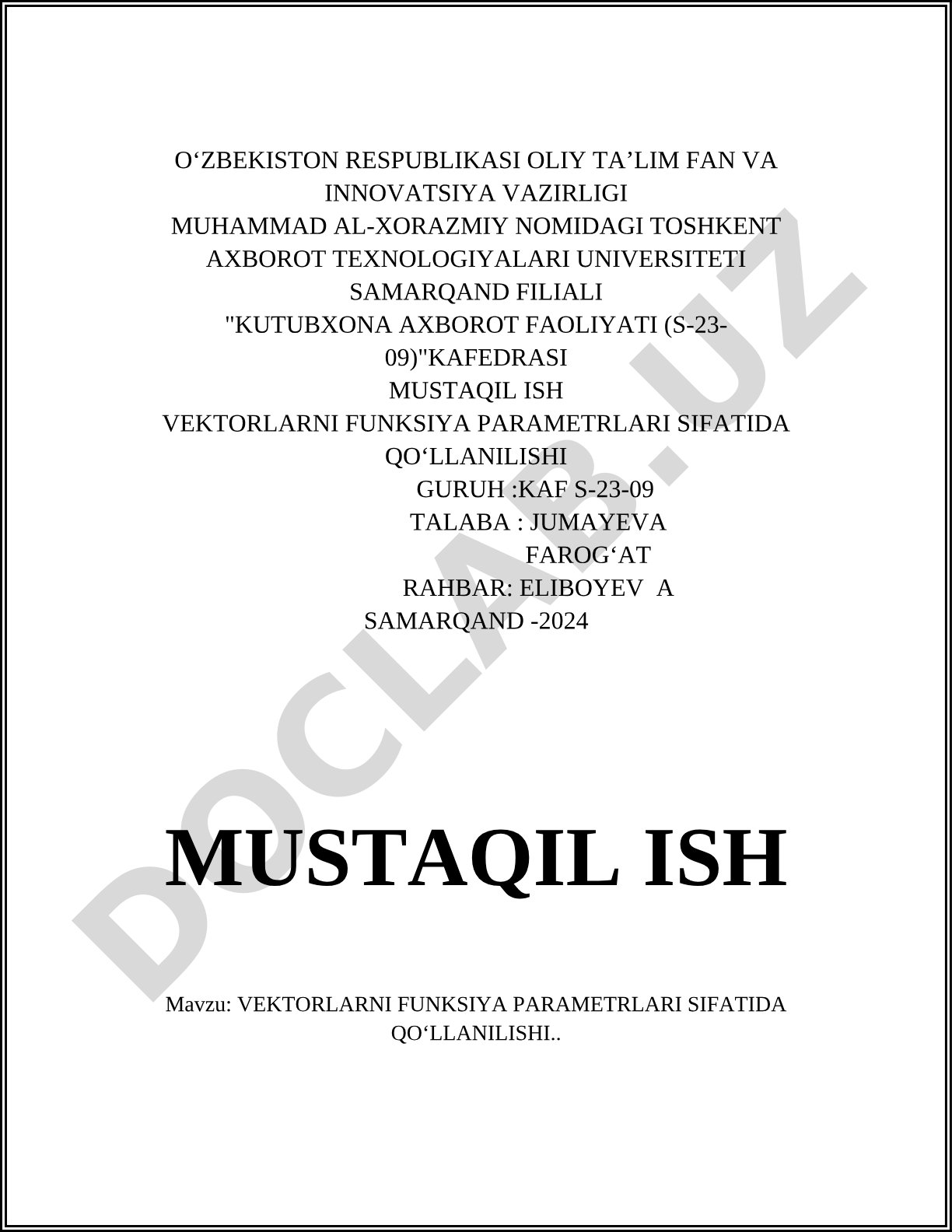 Vektorlarni funksiya parametrlari sifatida qoʻllanilishi