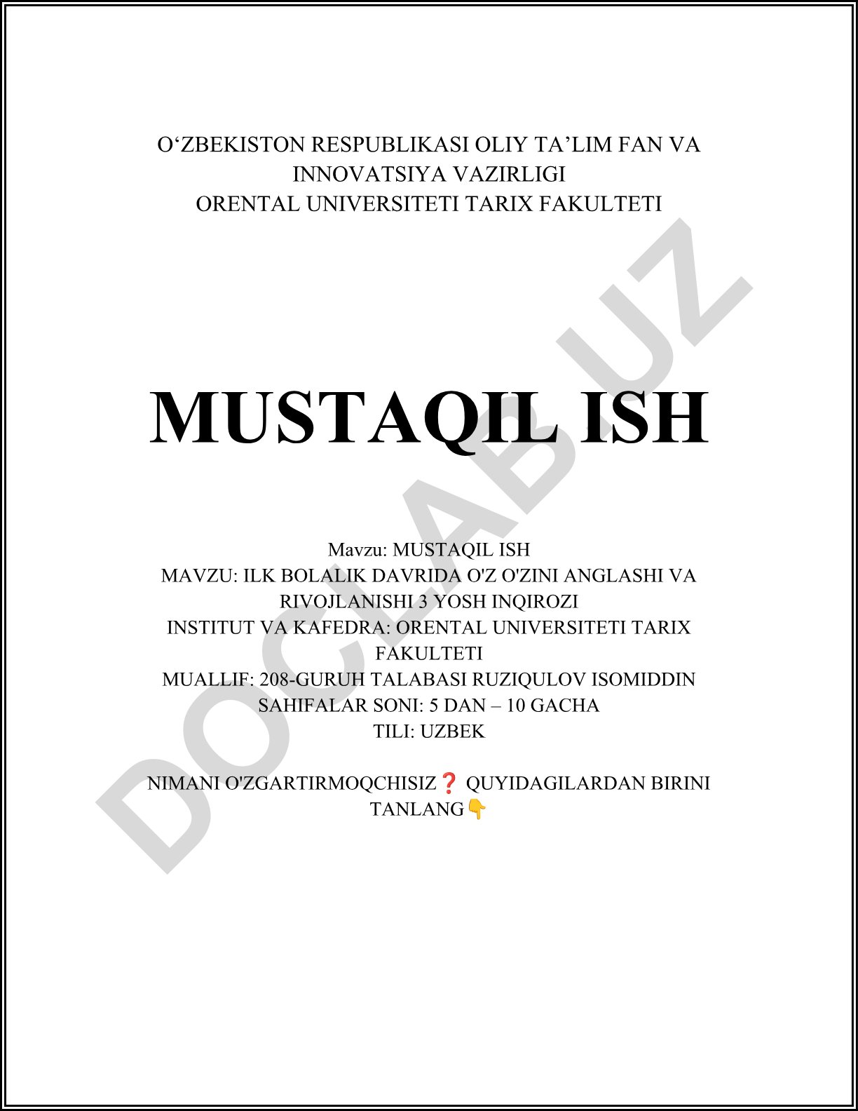 Ilk bolalik davrida o'z-o'zini anglashi va rivojlanishi 3 yosh inqirozi