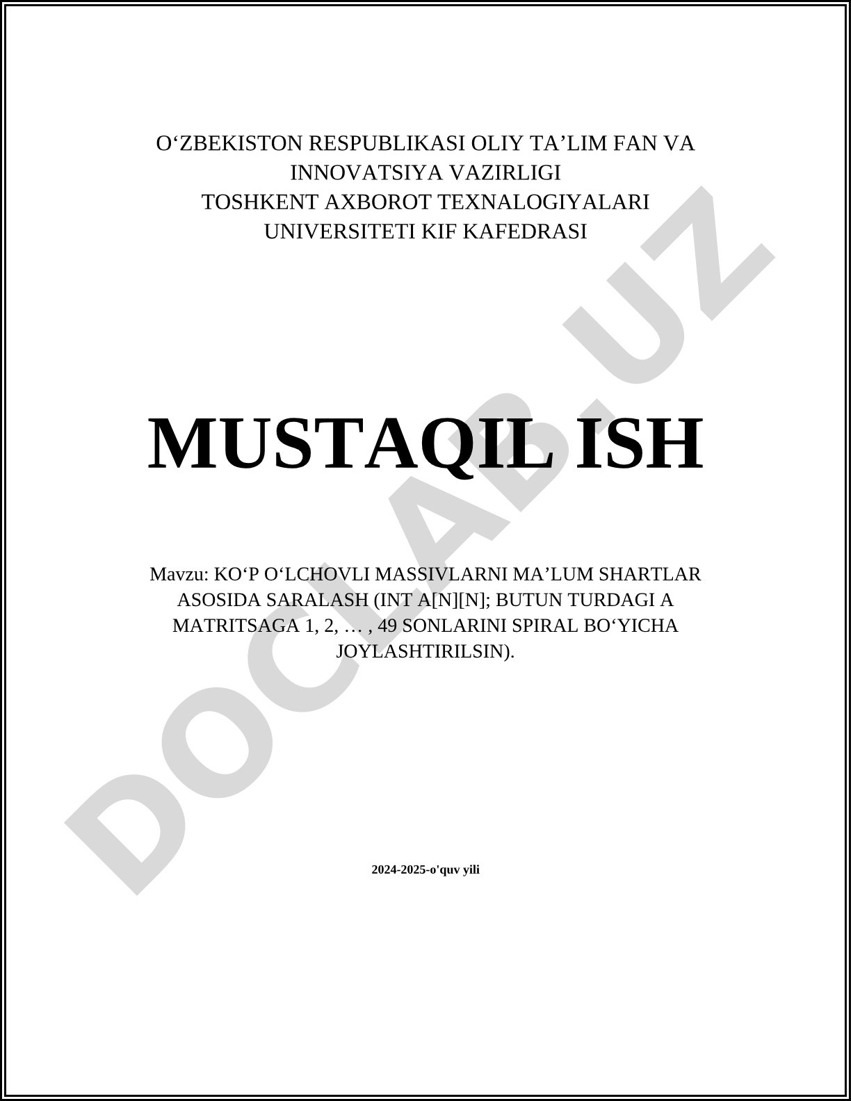 Ko‘p o‘lchovli massivlarni ma’lum shartlar asosida saralash