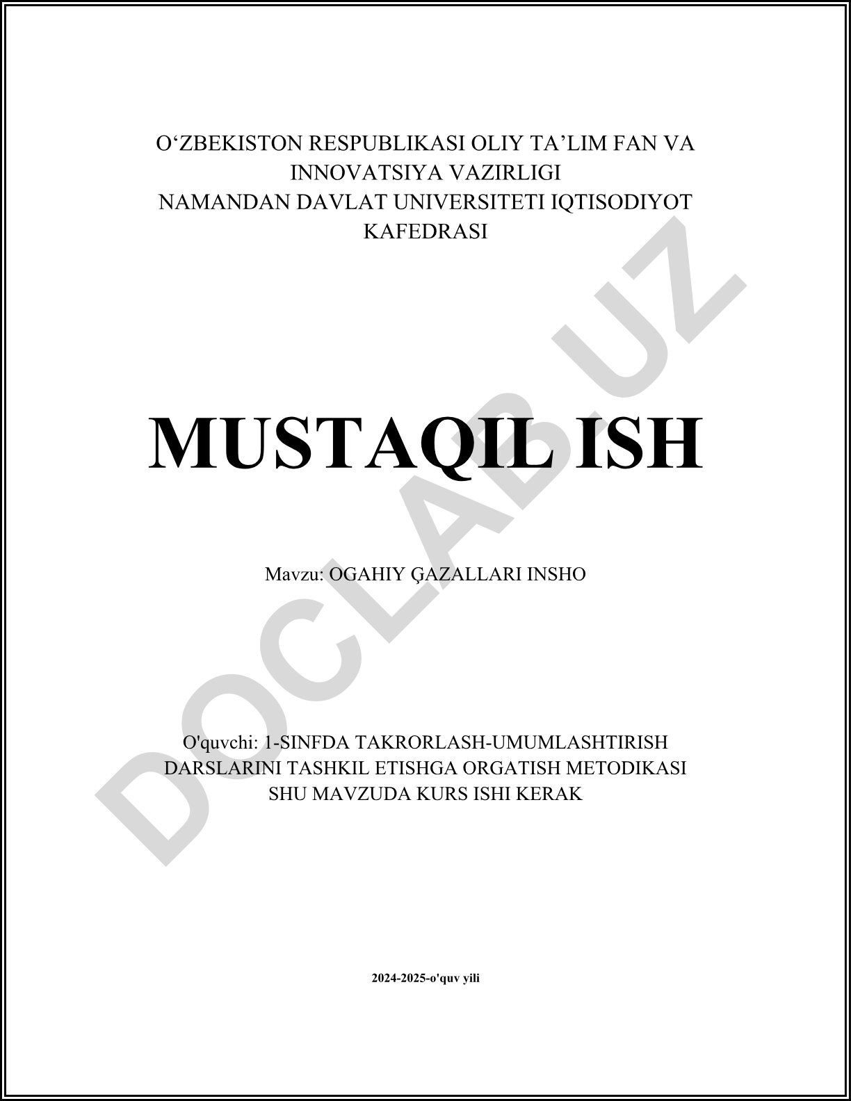 OGAHIY ĢAZALLARI INSHO