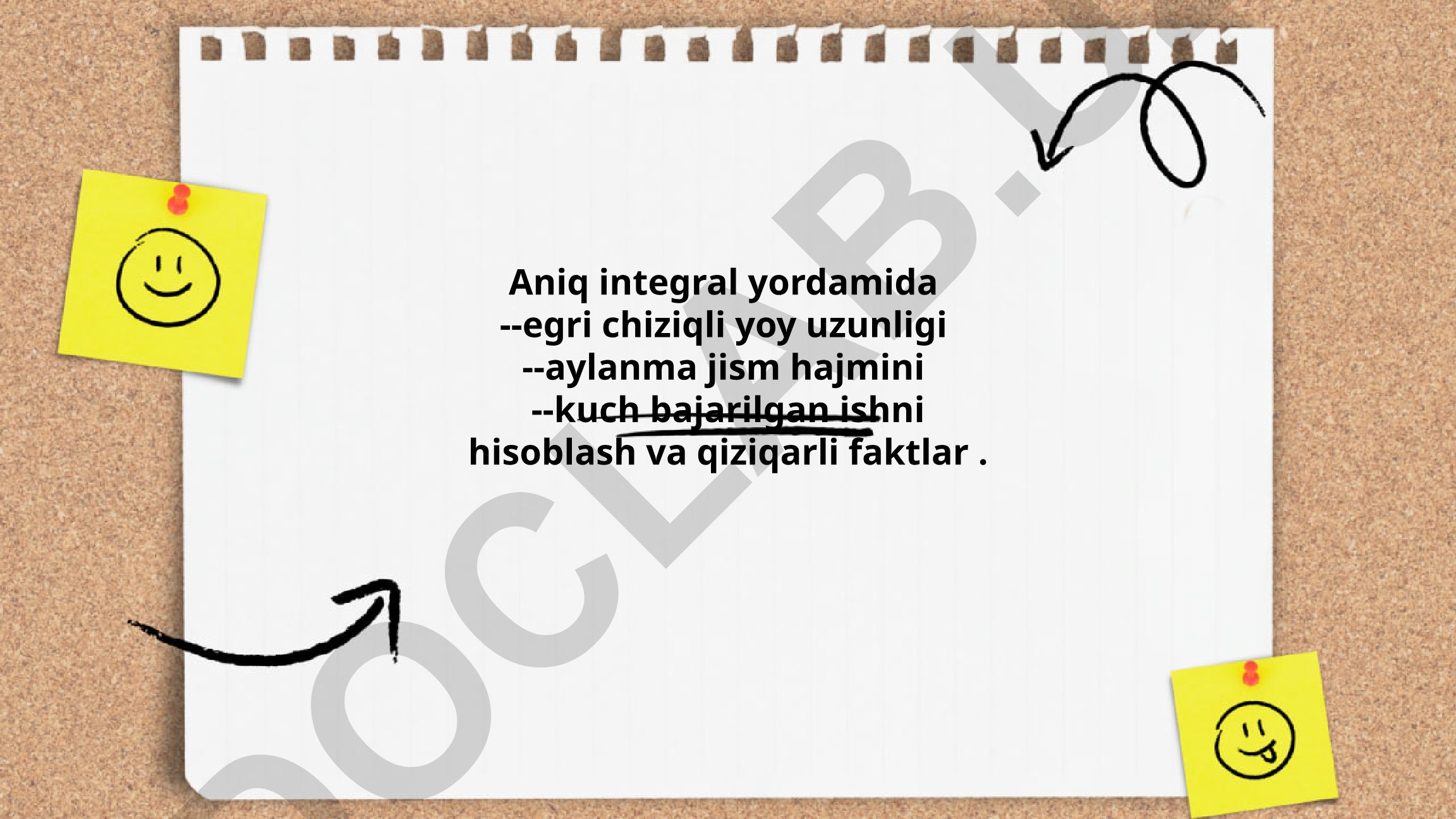 Aniq integral yordamida egri chiziqli yoy uzunligi, aylanma jism hajmi va kuch ishini hisoblash