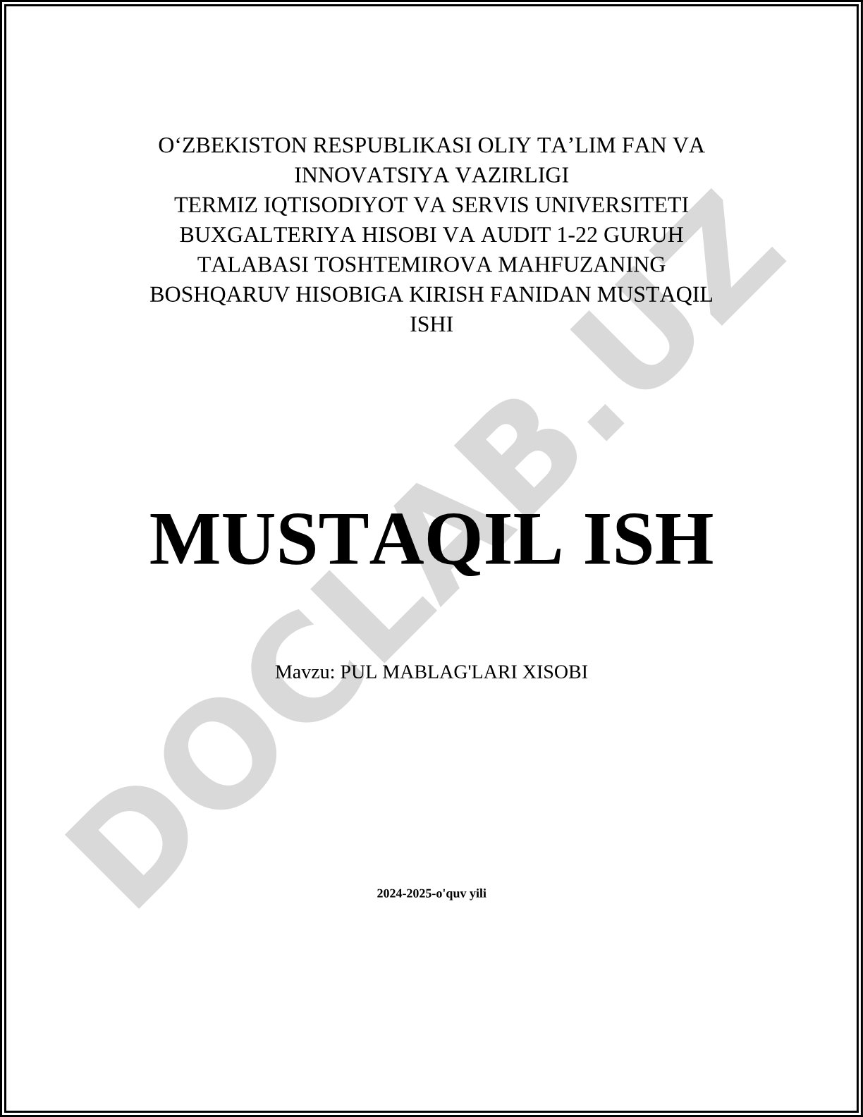 Pul mablag'lari xisobi