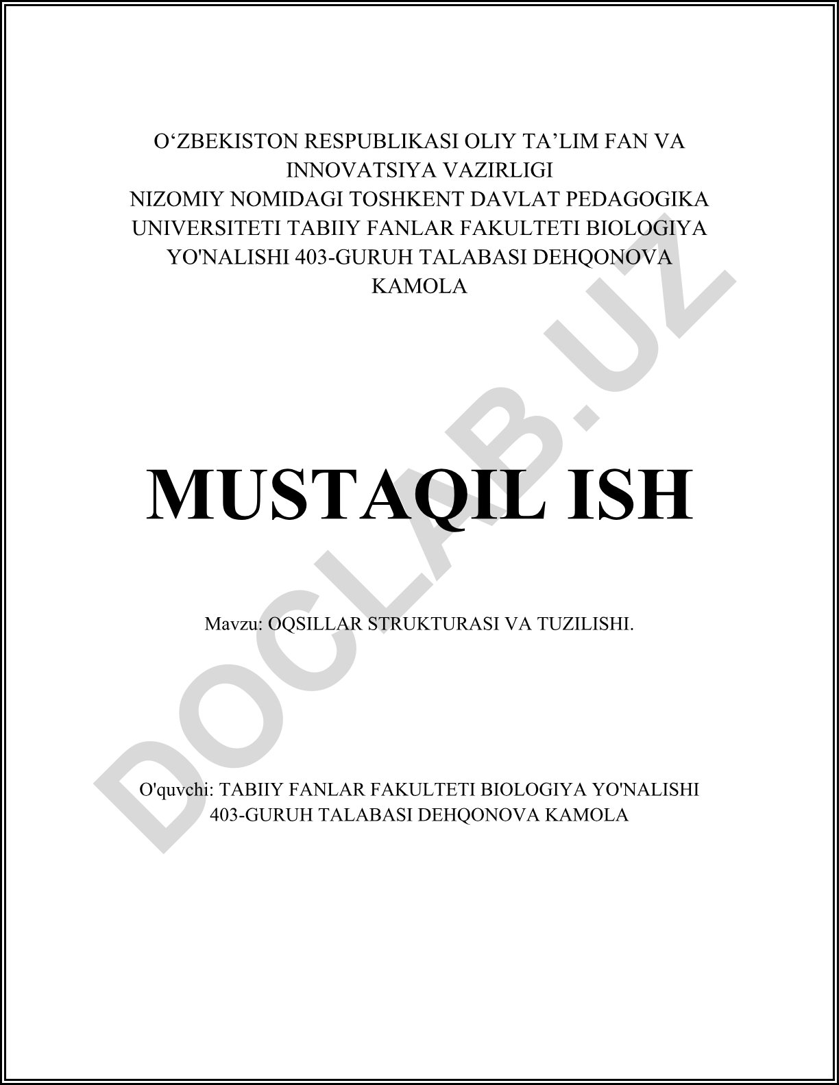 Oqsillar strukturasi va tuzilishi