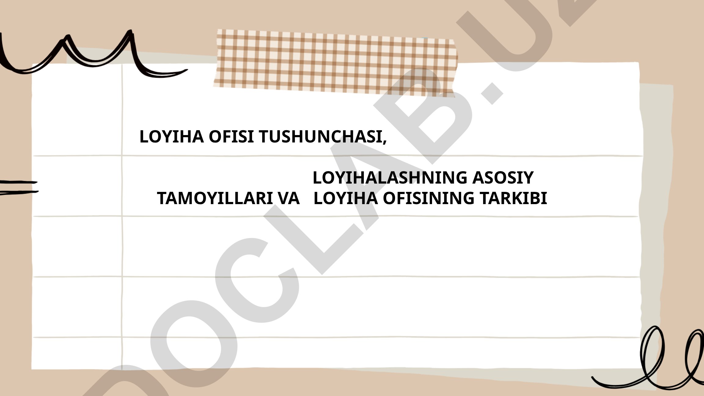 Loyiha ofisi tushunchasi, loyihalashning asosiy tamoyillari va loyiha ofisining tarkibi