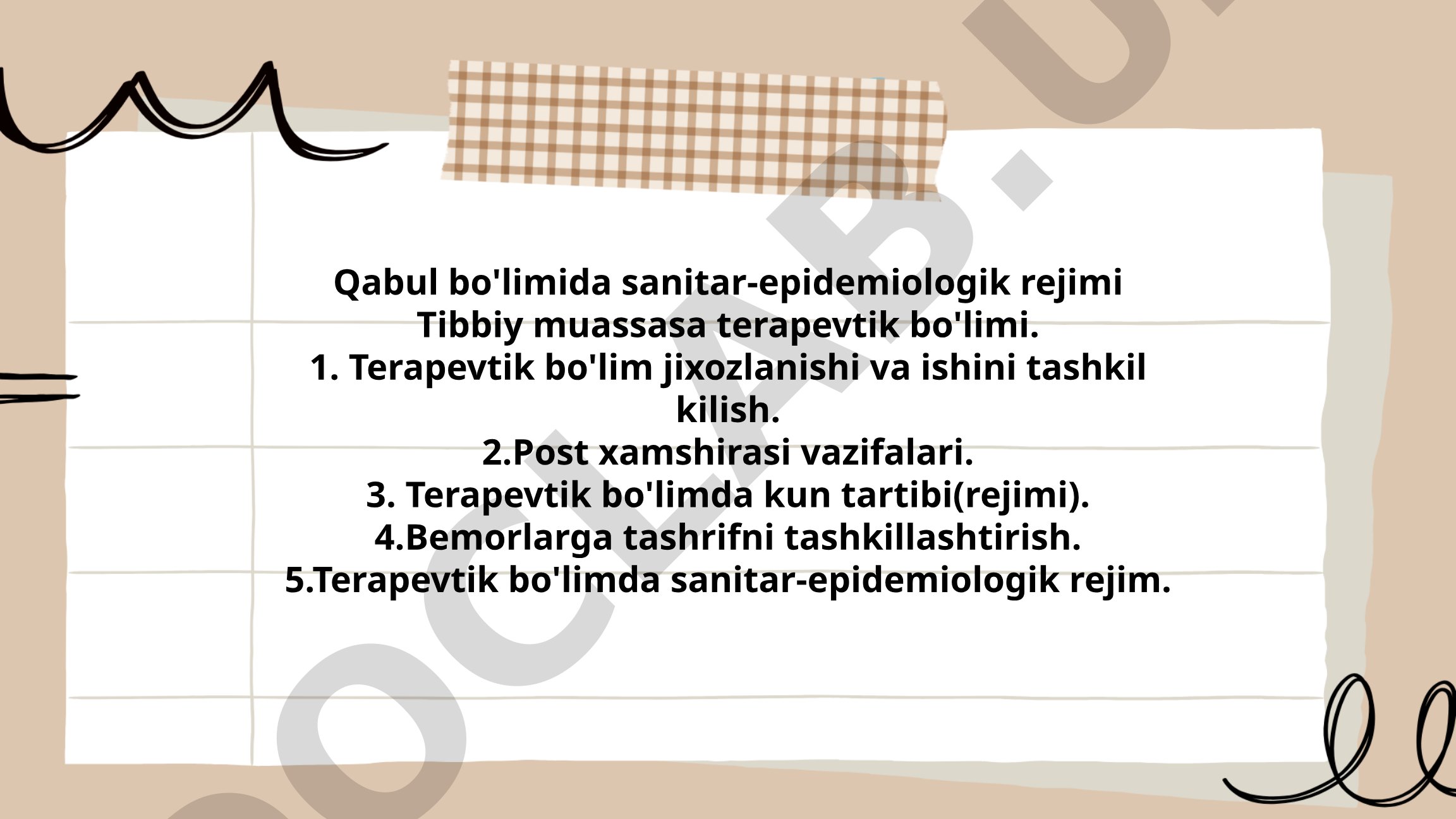 Qabul bo'limida sanitar-epidemiologik rejim