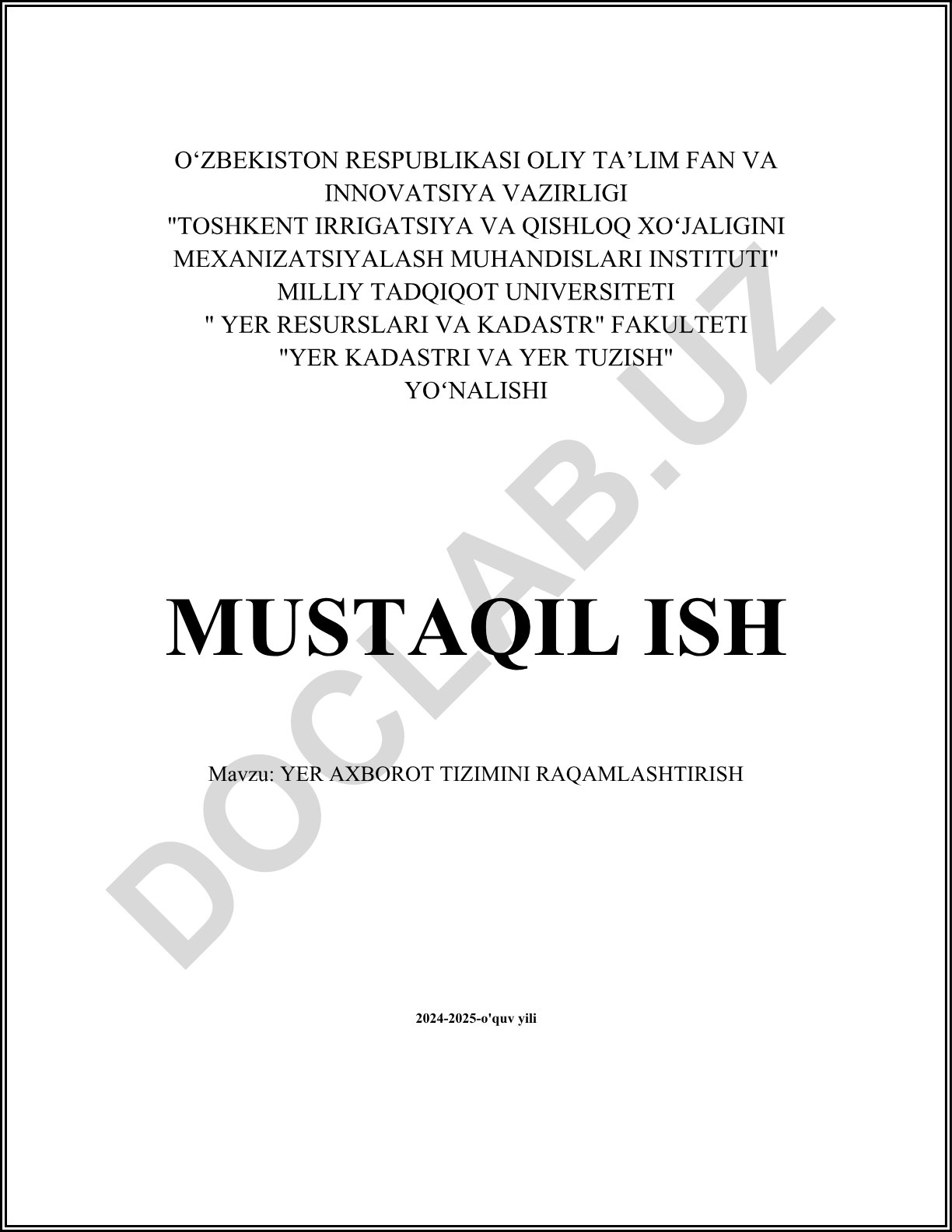 Yer axborot tizimini raqamlashtirish
