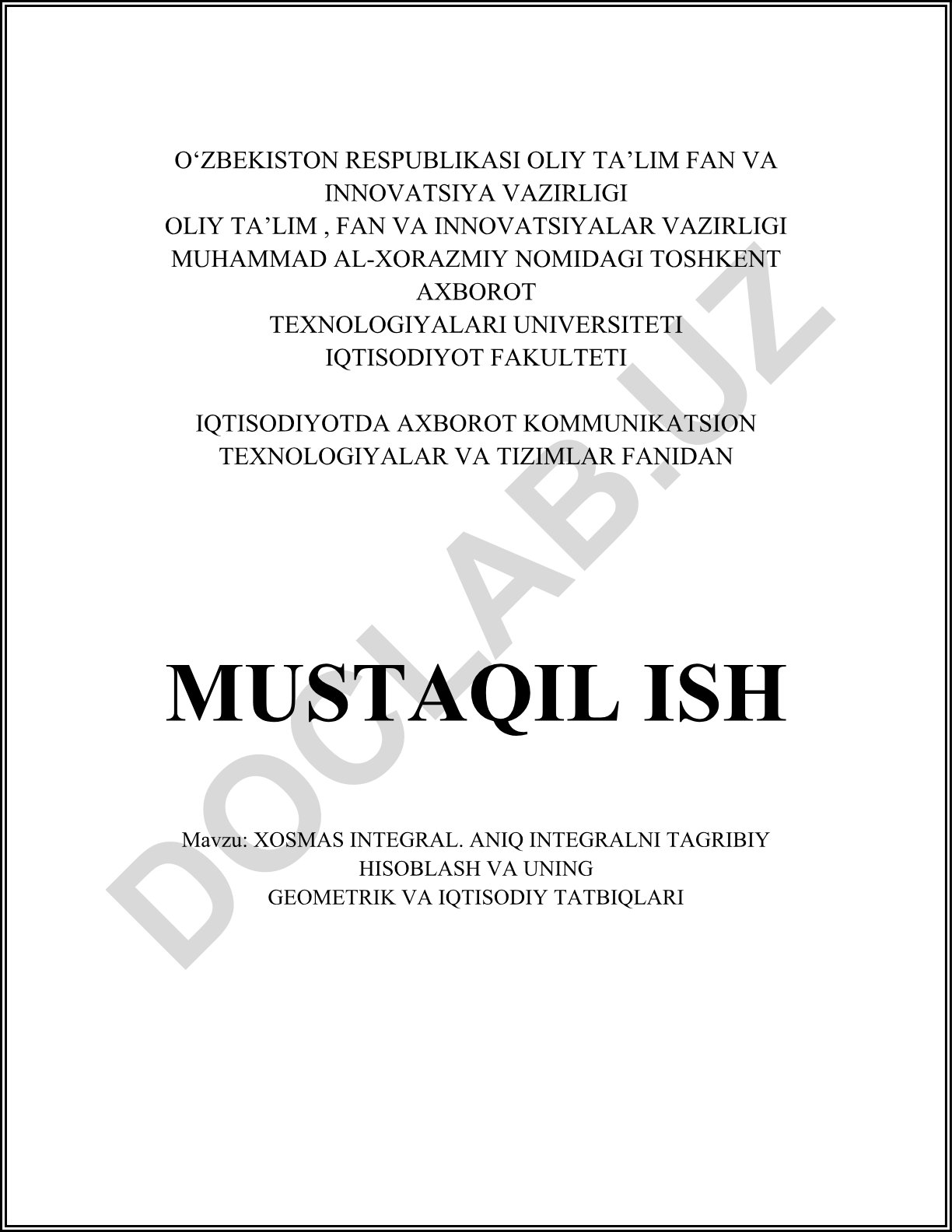 Xosmas integral. Aniq integralni tagribiy hisoblash va uning geometrik va iqtisodiy tatbiqlari