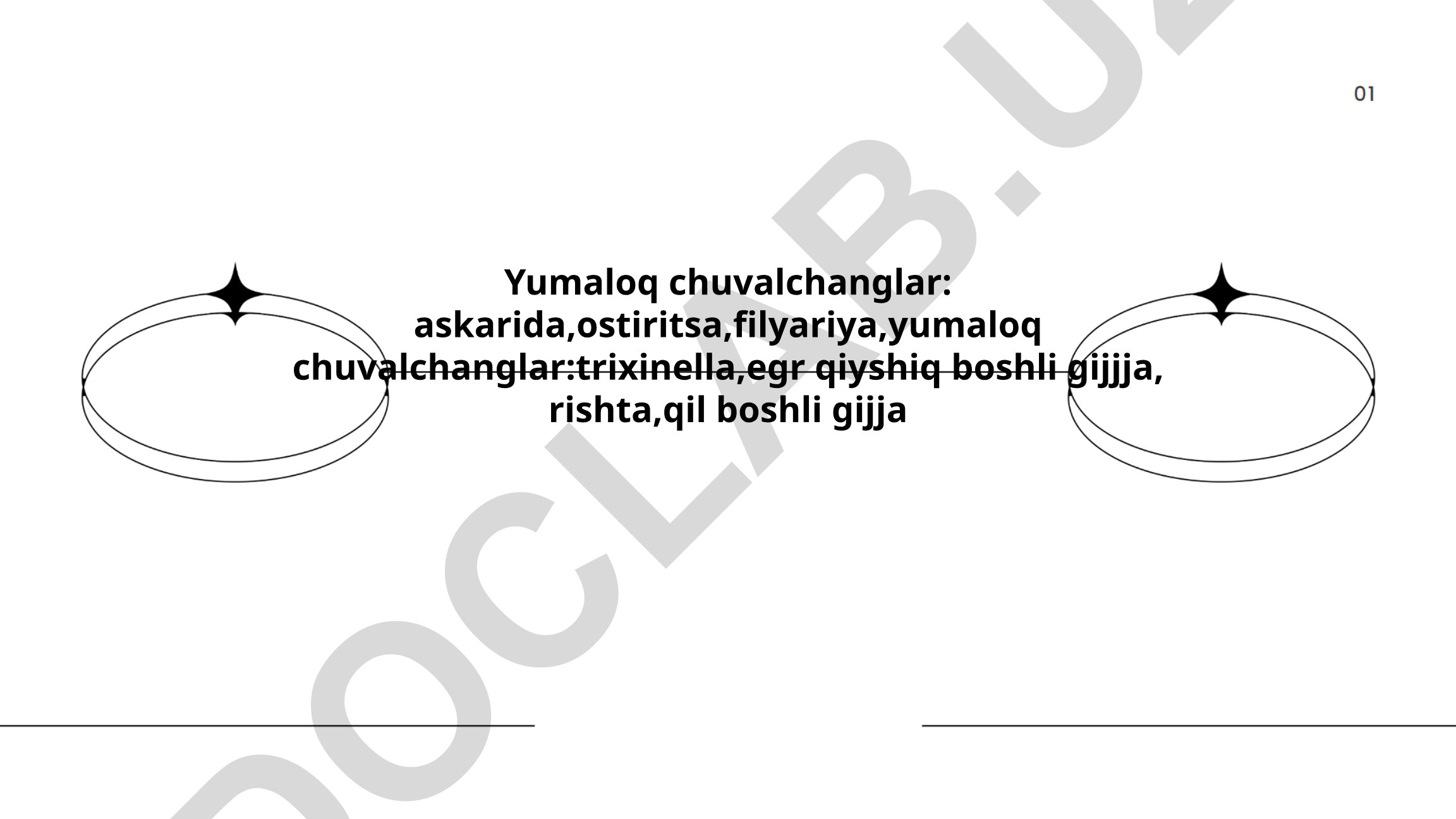 Yumaloq chuvalchanglarning anatomiyasi va askarida hayot aylanishi