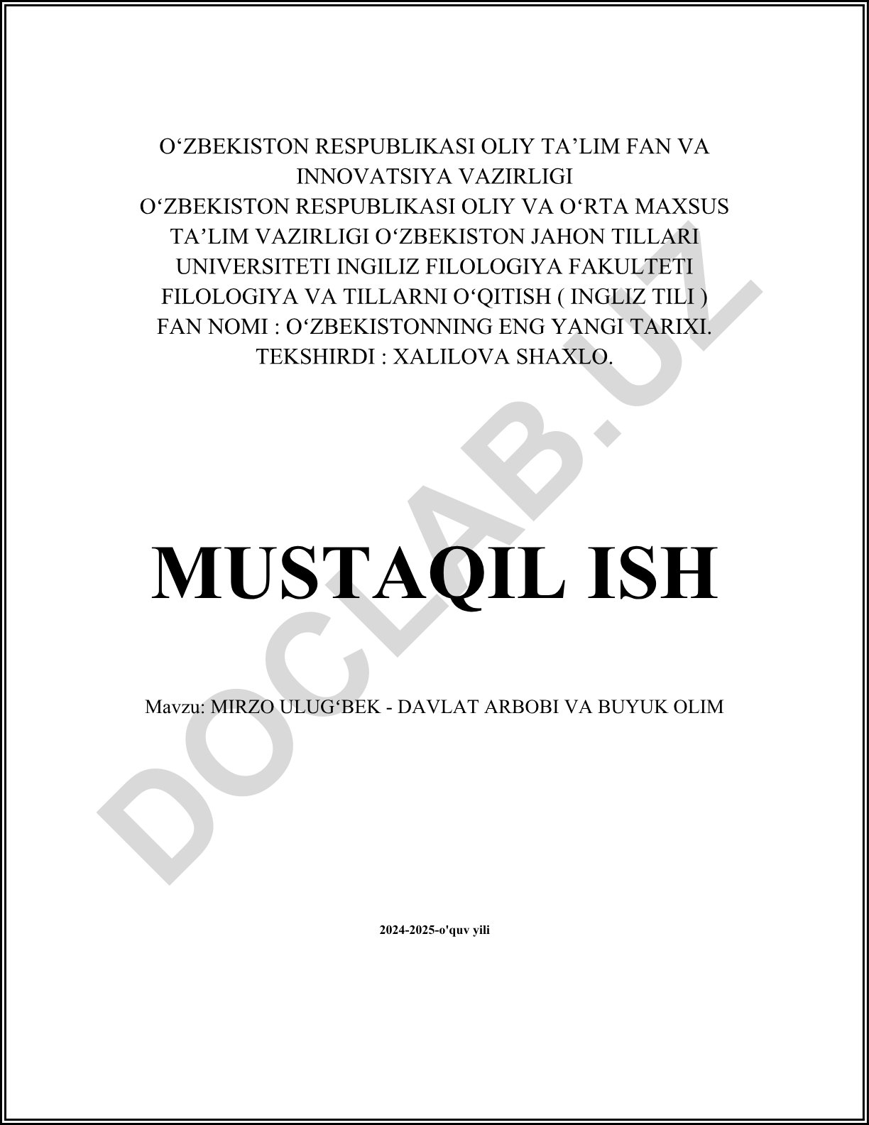 Mirzo Ulugʻbek - davlat arbobi va buyuk olim