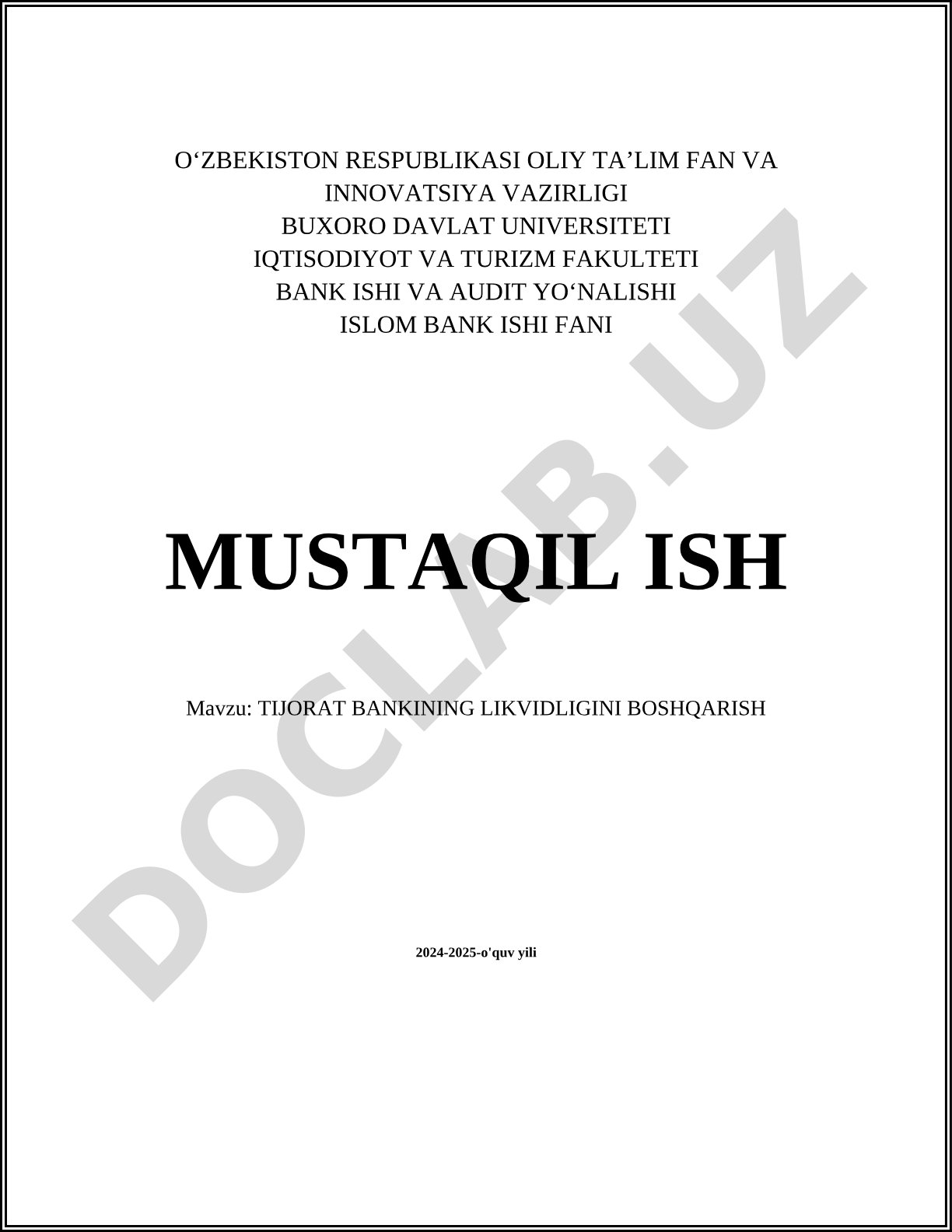 Tijorat bankining likvidligini boshqarish