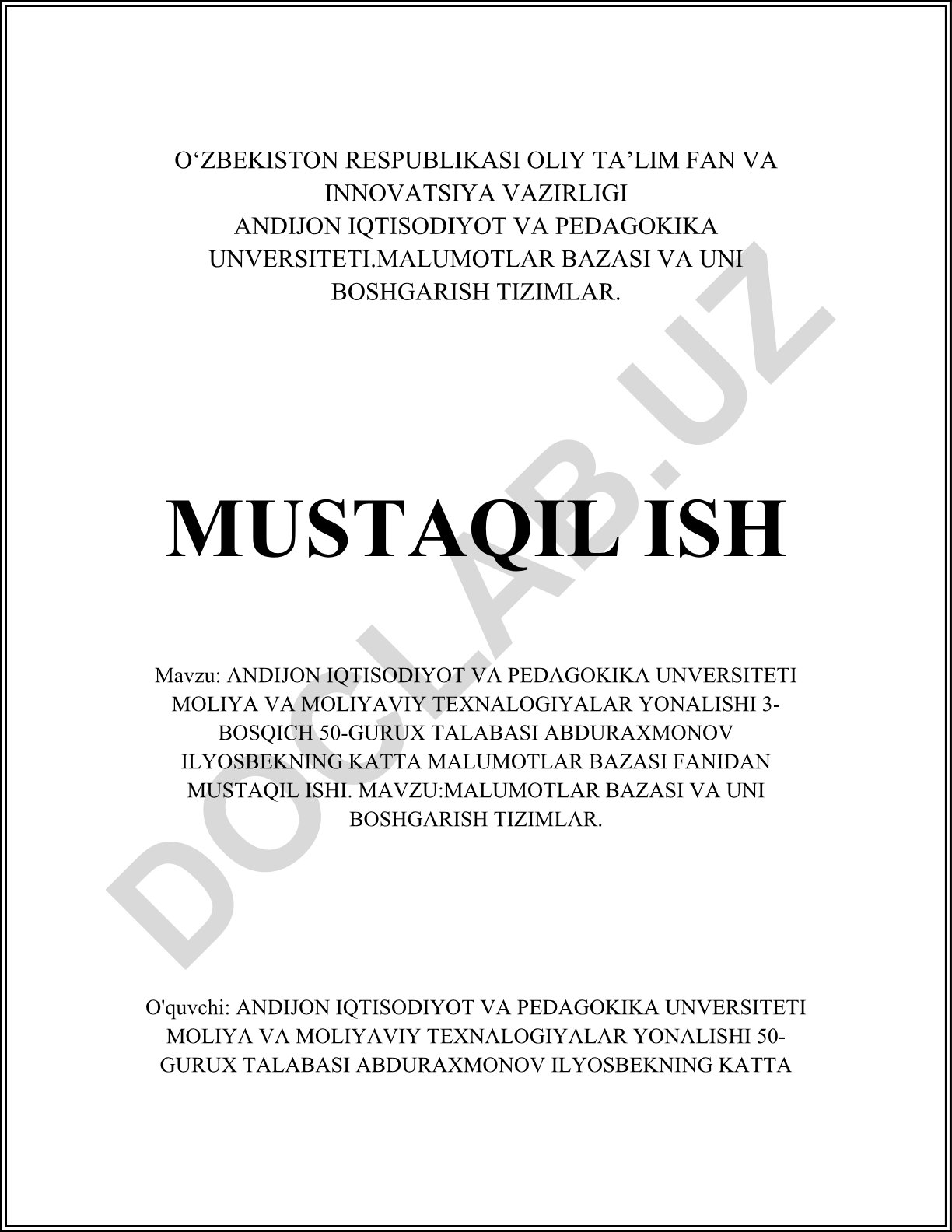 Ma'lumotlar bazasi va uni boshqarish tizimlari