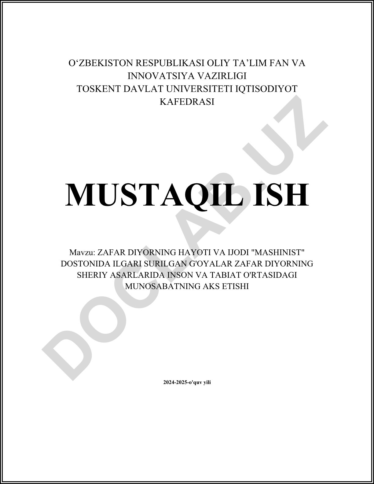 Zafar Diyorning hayoti va ijodi "Mashinist" dostonida ilgari surilgan g'oyalar