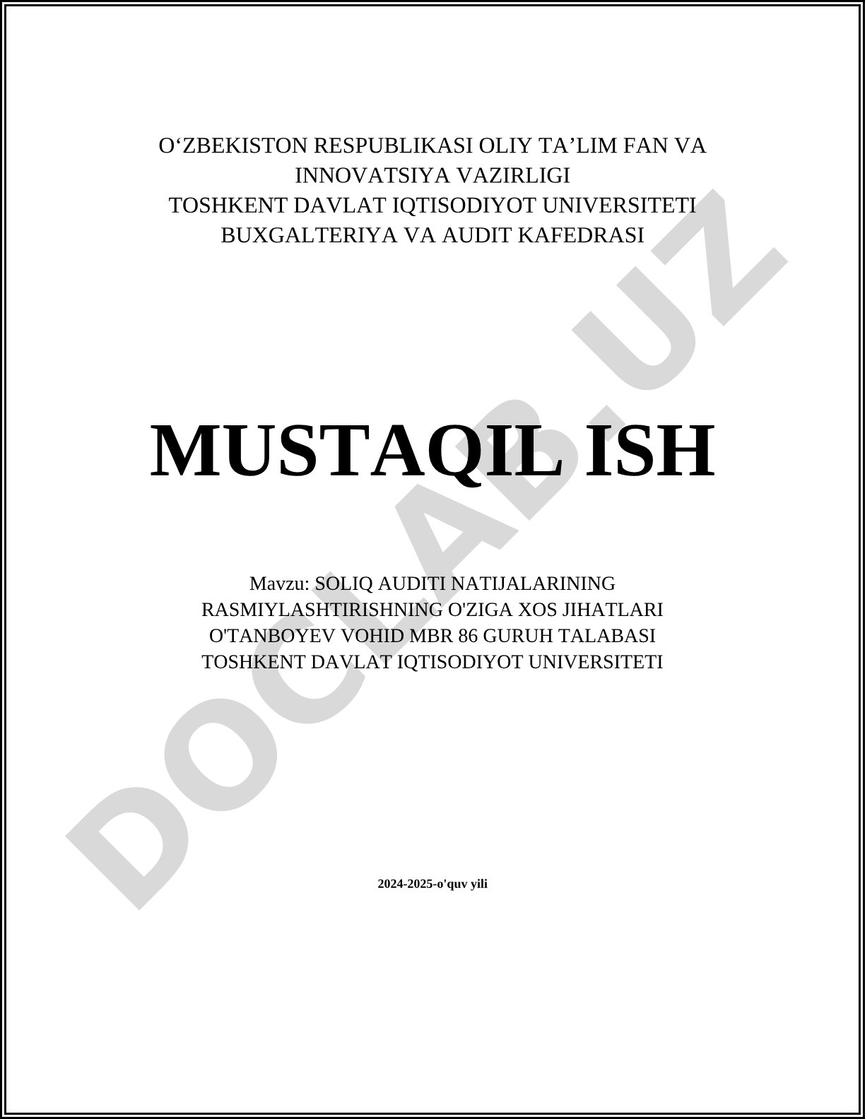 Soliq audit natijalarini rasmiylashtirishning o'ziga xos jihatlari