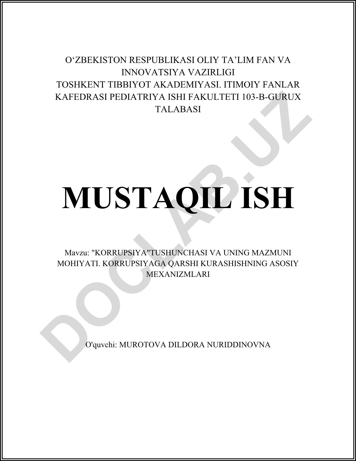 Korruptsiya tushunchasi va uning mazmuni mohiyati