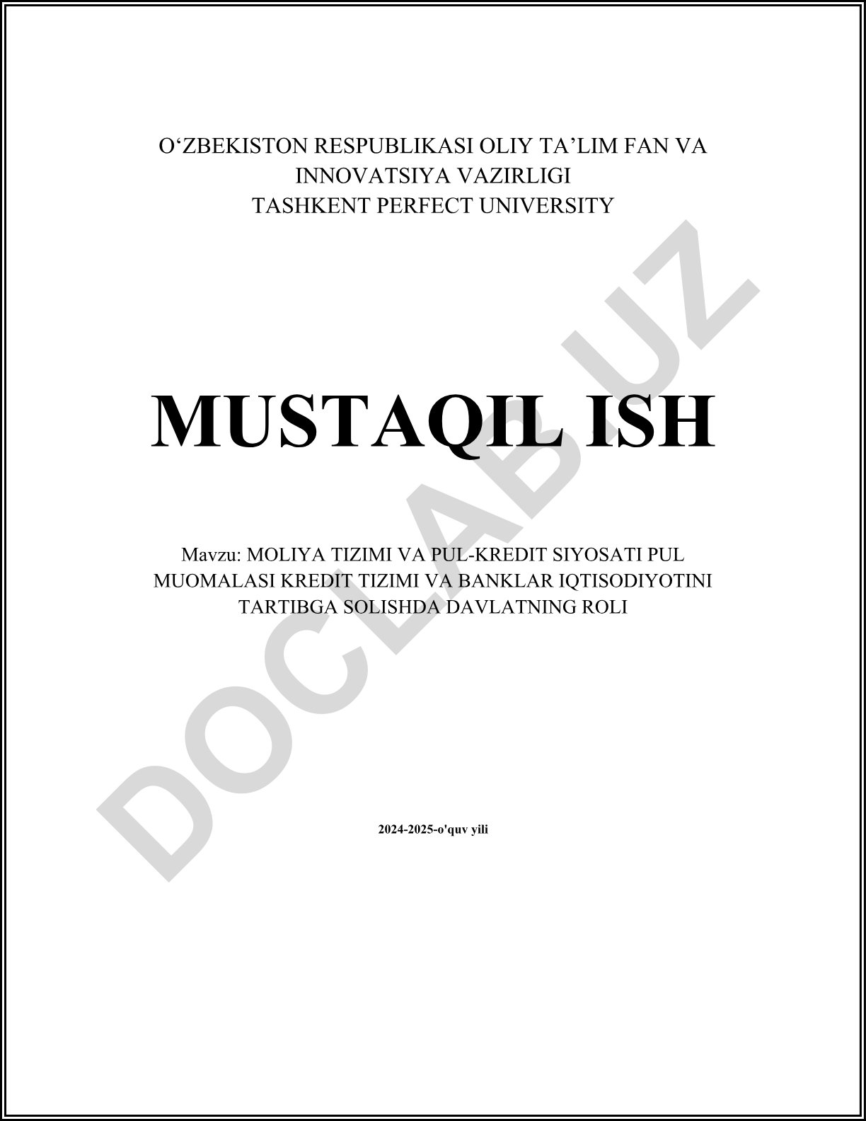 Moliya tizimi va pul-kredit siyosati