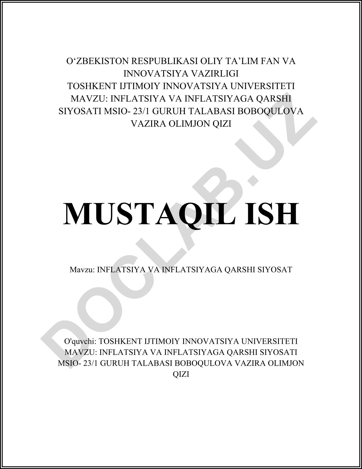 Inflatsiya va inflatsiyaga qarshi siyosat