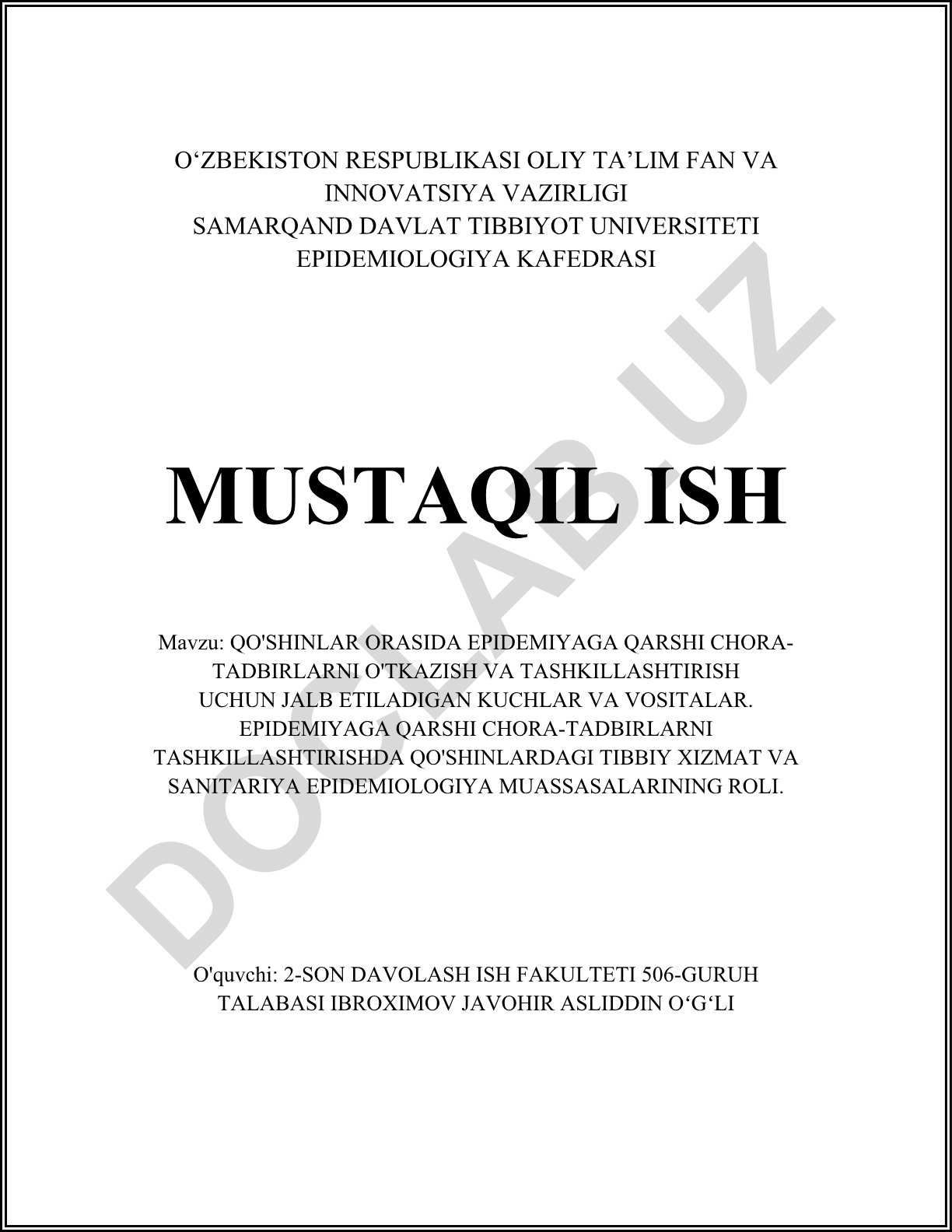 Qo'shinlar orasida epidemiyaga qarshi chora-tadbirlarni o'tkazish va tashkilashtirish