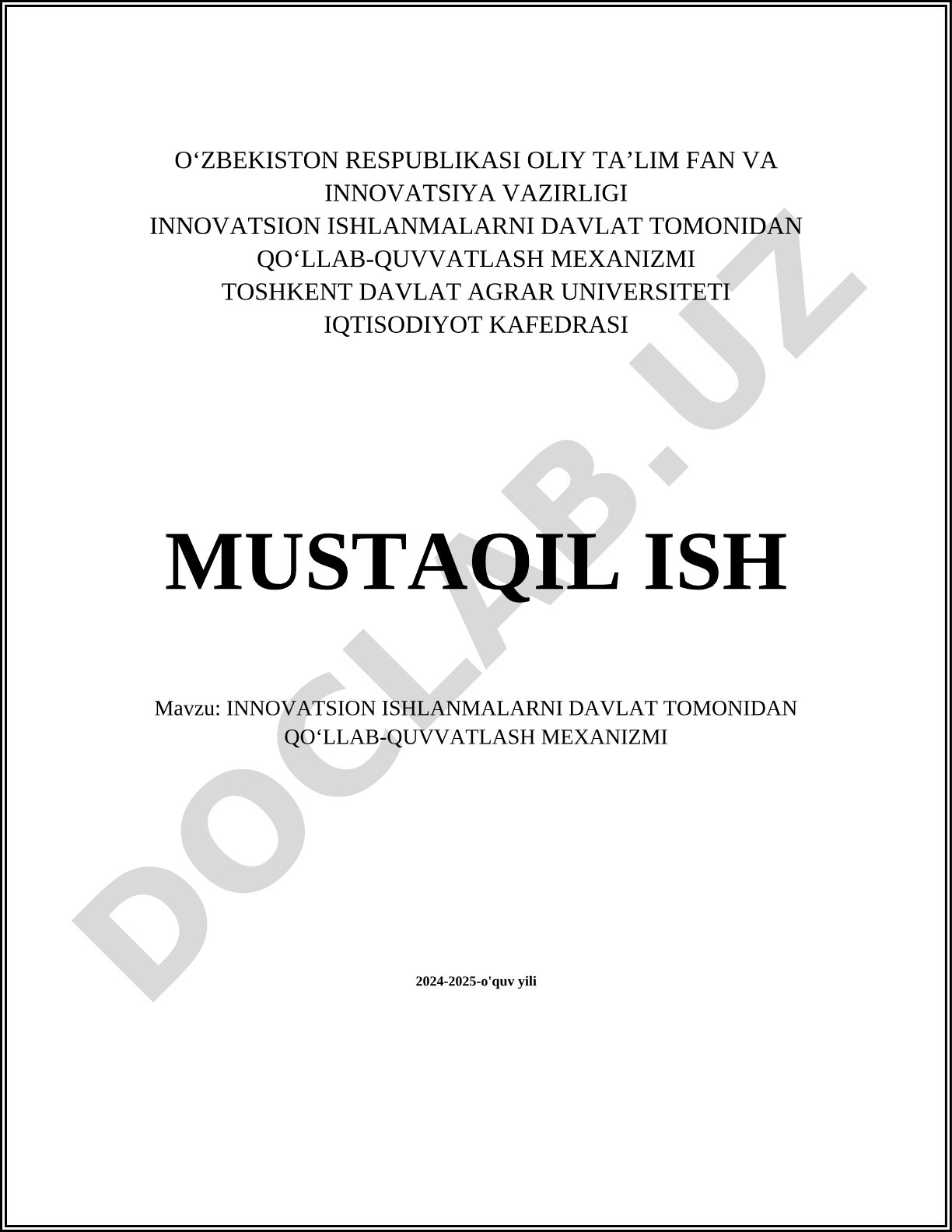 Innovatsion ishlanmalarni davlat tomonidan qoʻllab-quvvatlash mexanizmi