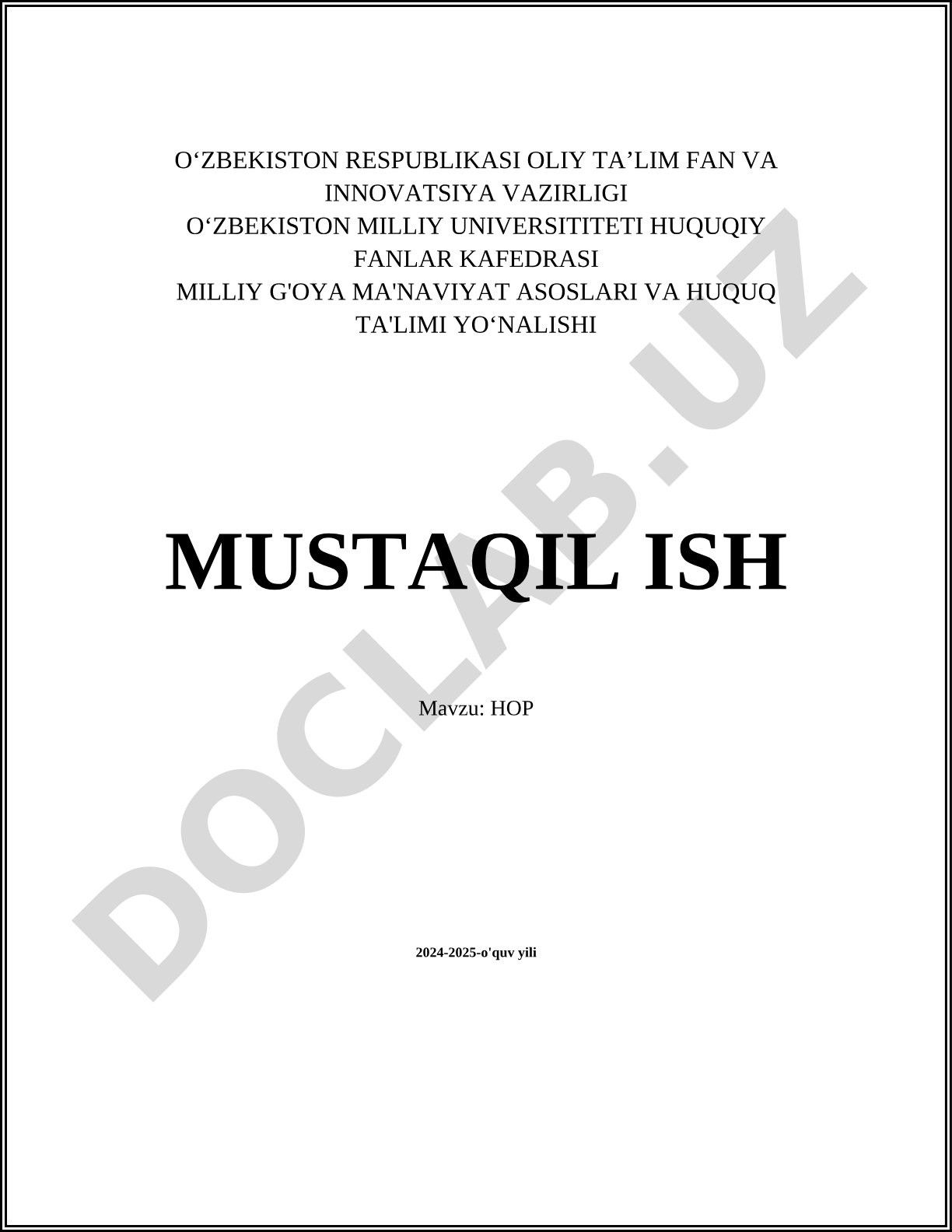 Milliy g'oya ma'naviyat asoslari va huquq ta'limi