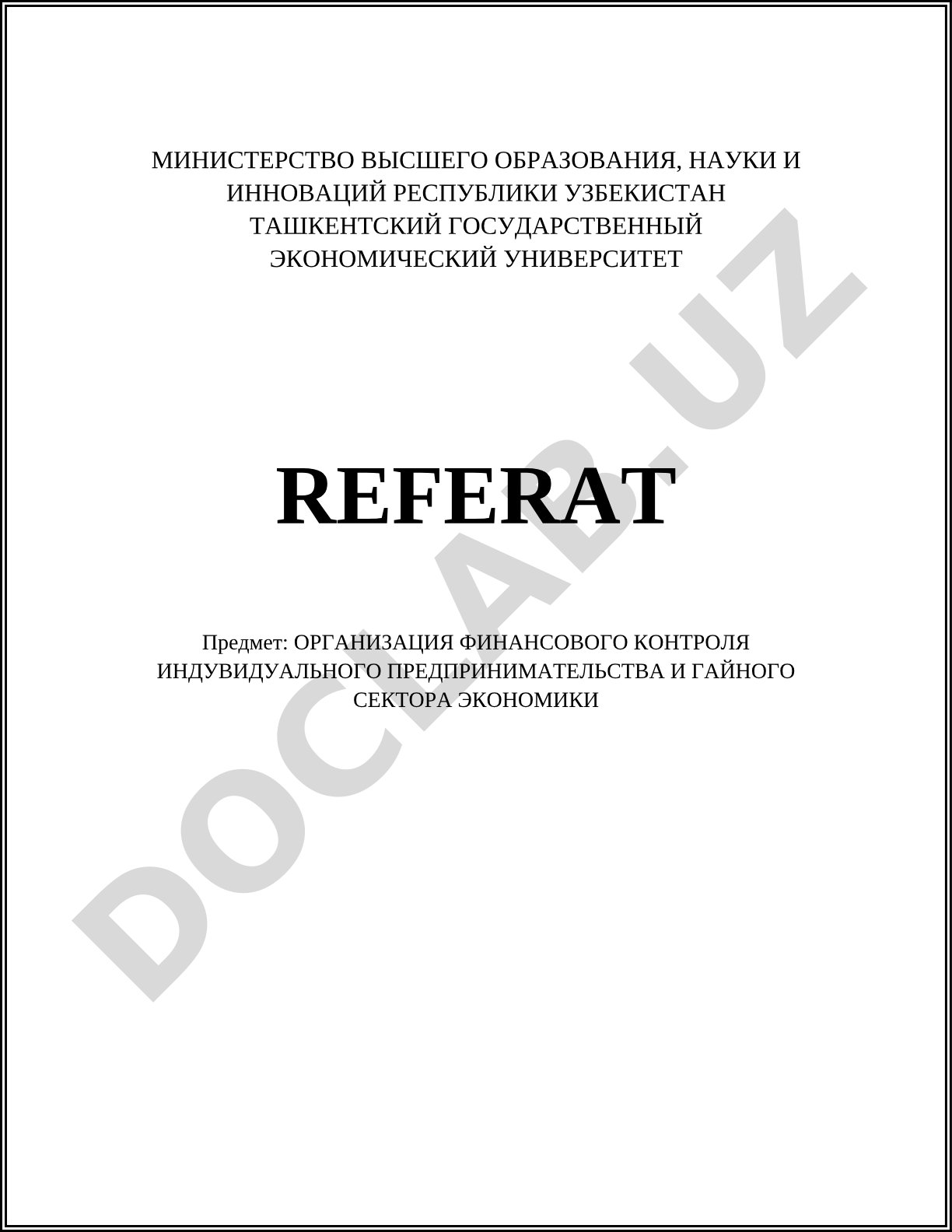 Организация финансового контроля индивидуального предпринимательства и теневого сектора экономики
