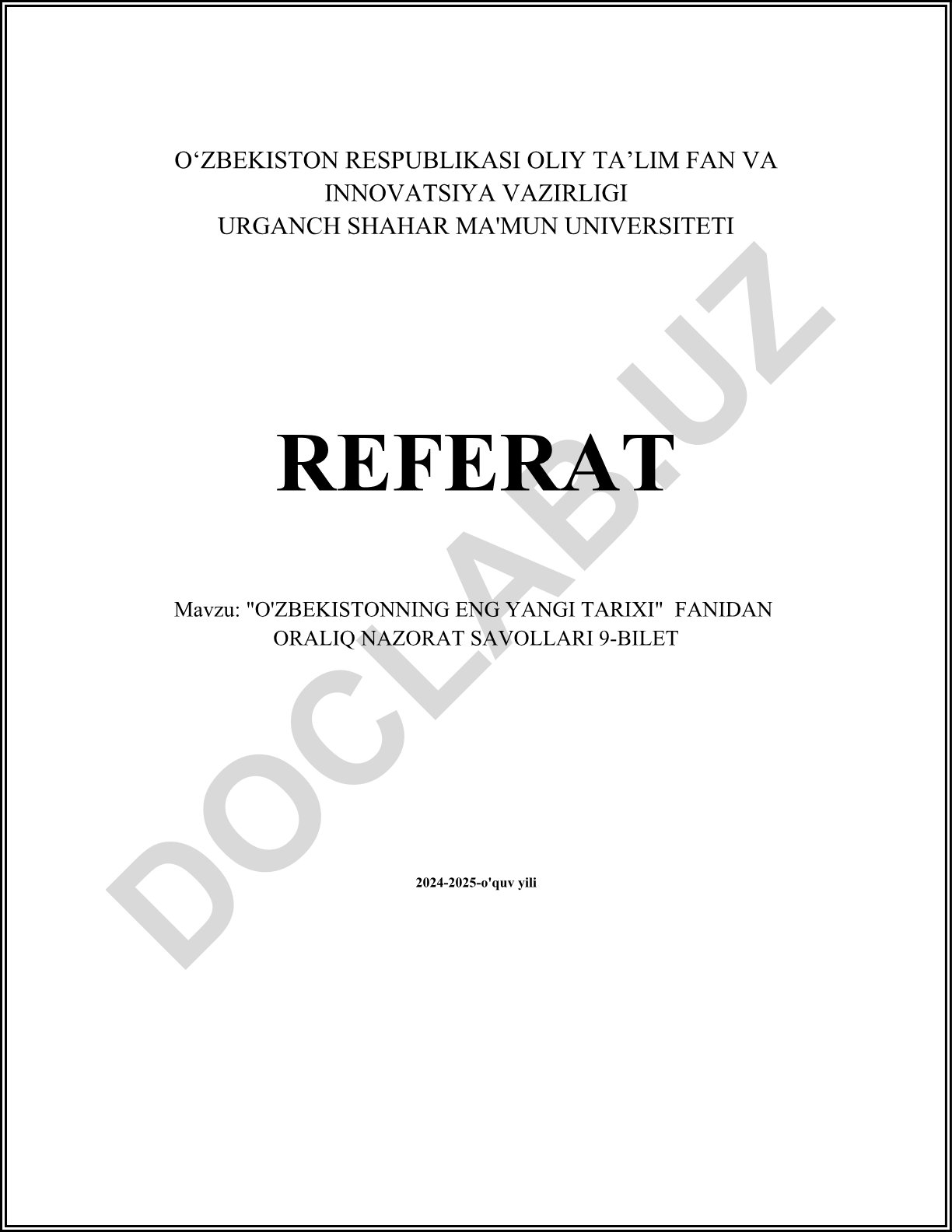 O'zbekistonning eng yangi tarixi fanidan oraliq nazorat savollari