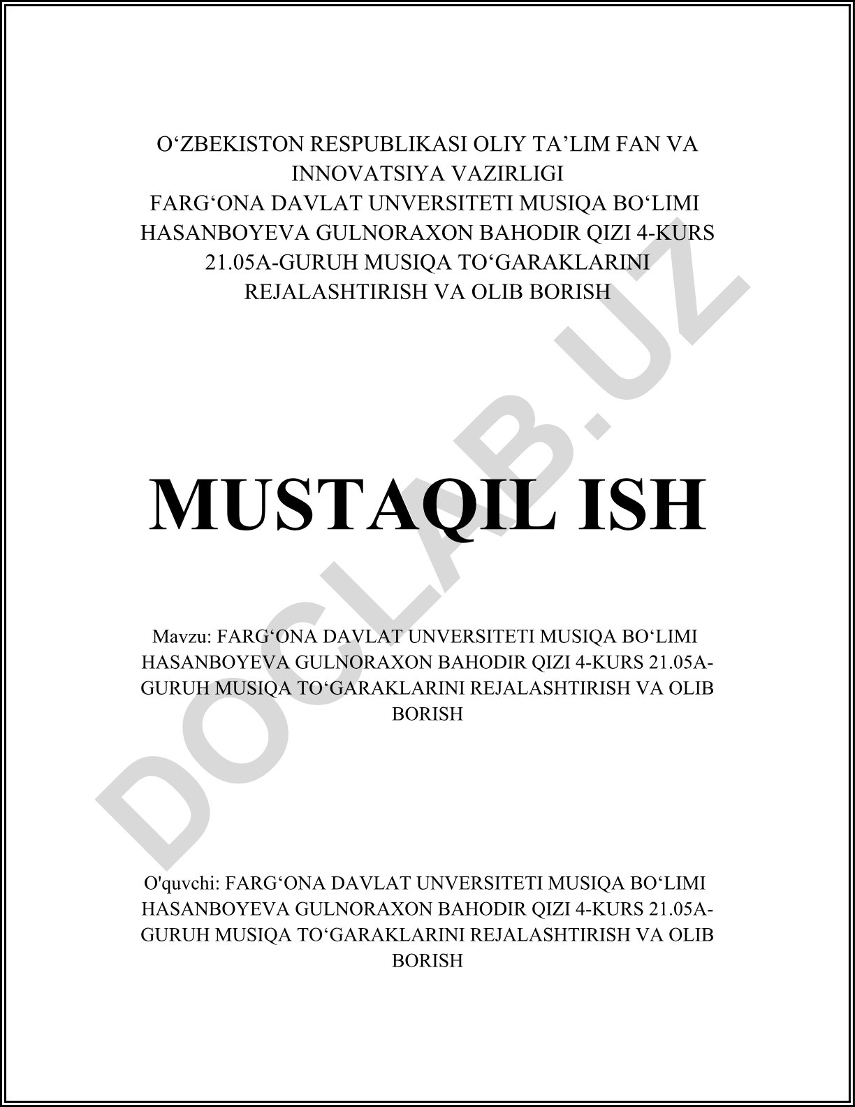 Farg'ona Davlat Universiteti musiqa to'garaklarini rejalashtirish va olib borish