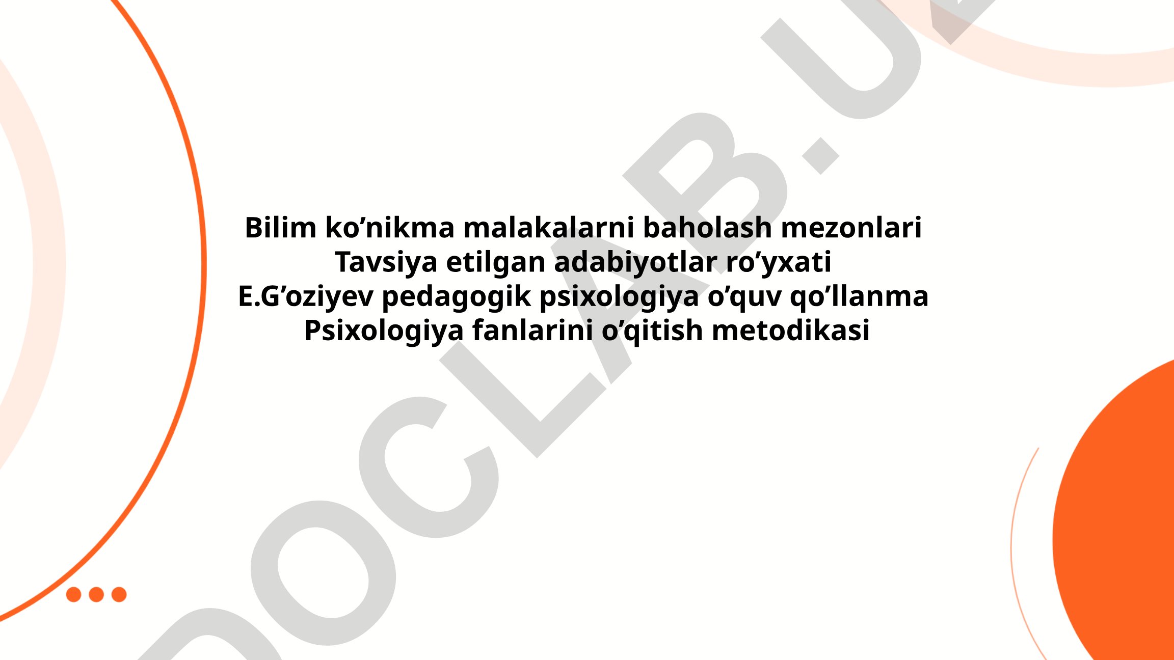 Bilim, ko'nikma va malakalarni baholash mezonlari