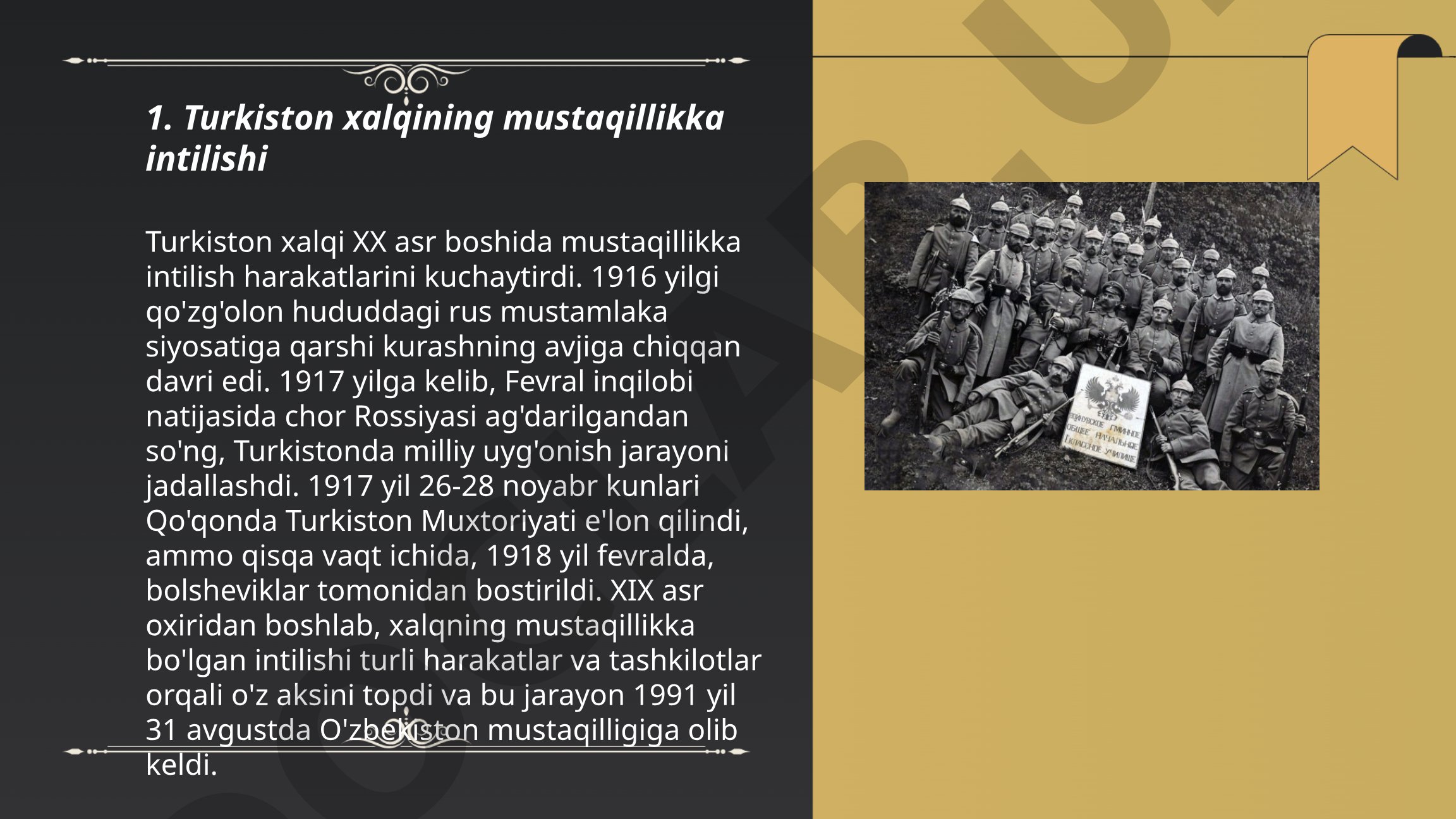 O'zbekistonda mustaqillik g'oyalarining tarixiy asoslari